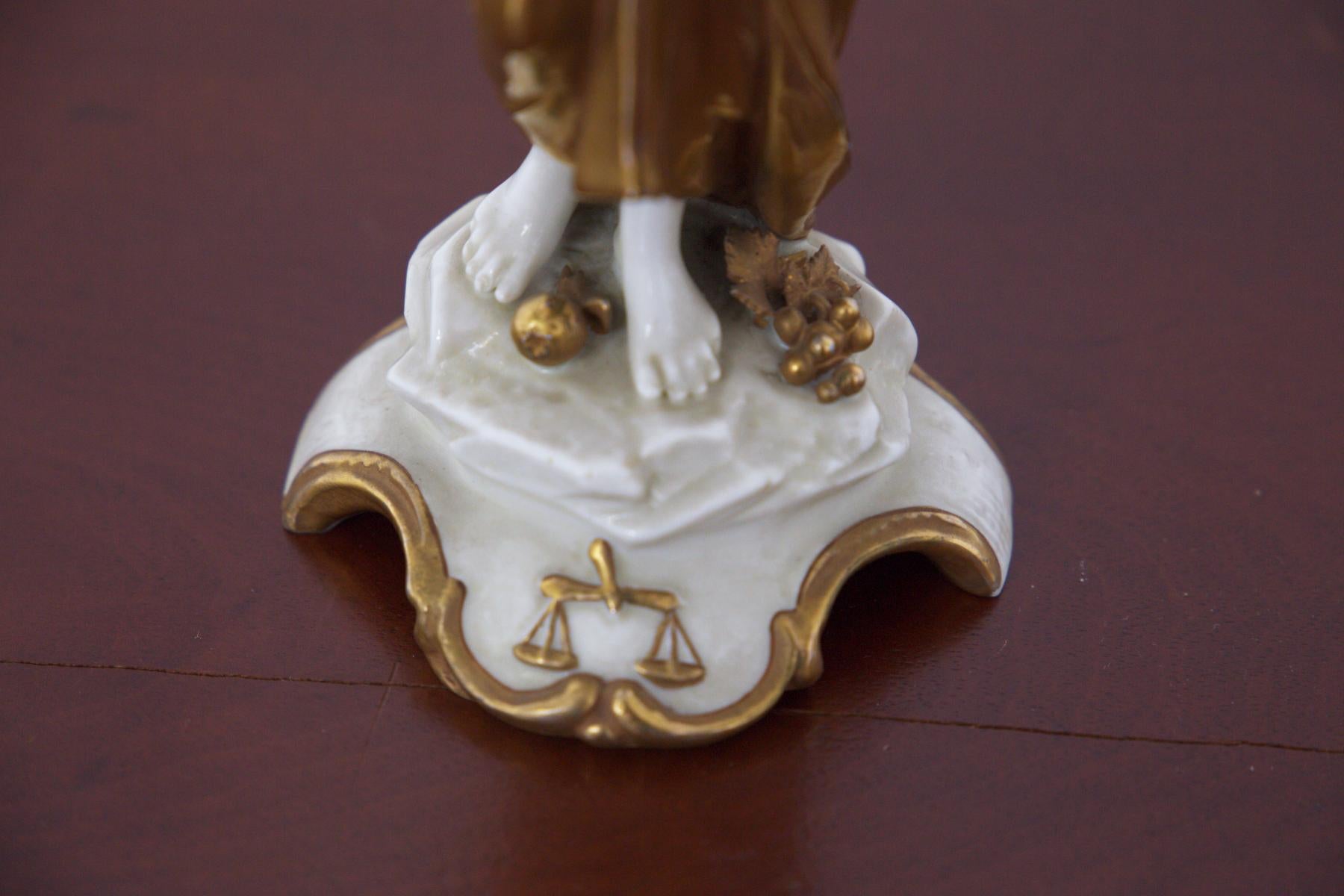 19th Century Capodimonte Gold Ceramic Statuette 'Libra’