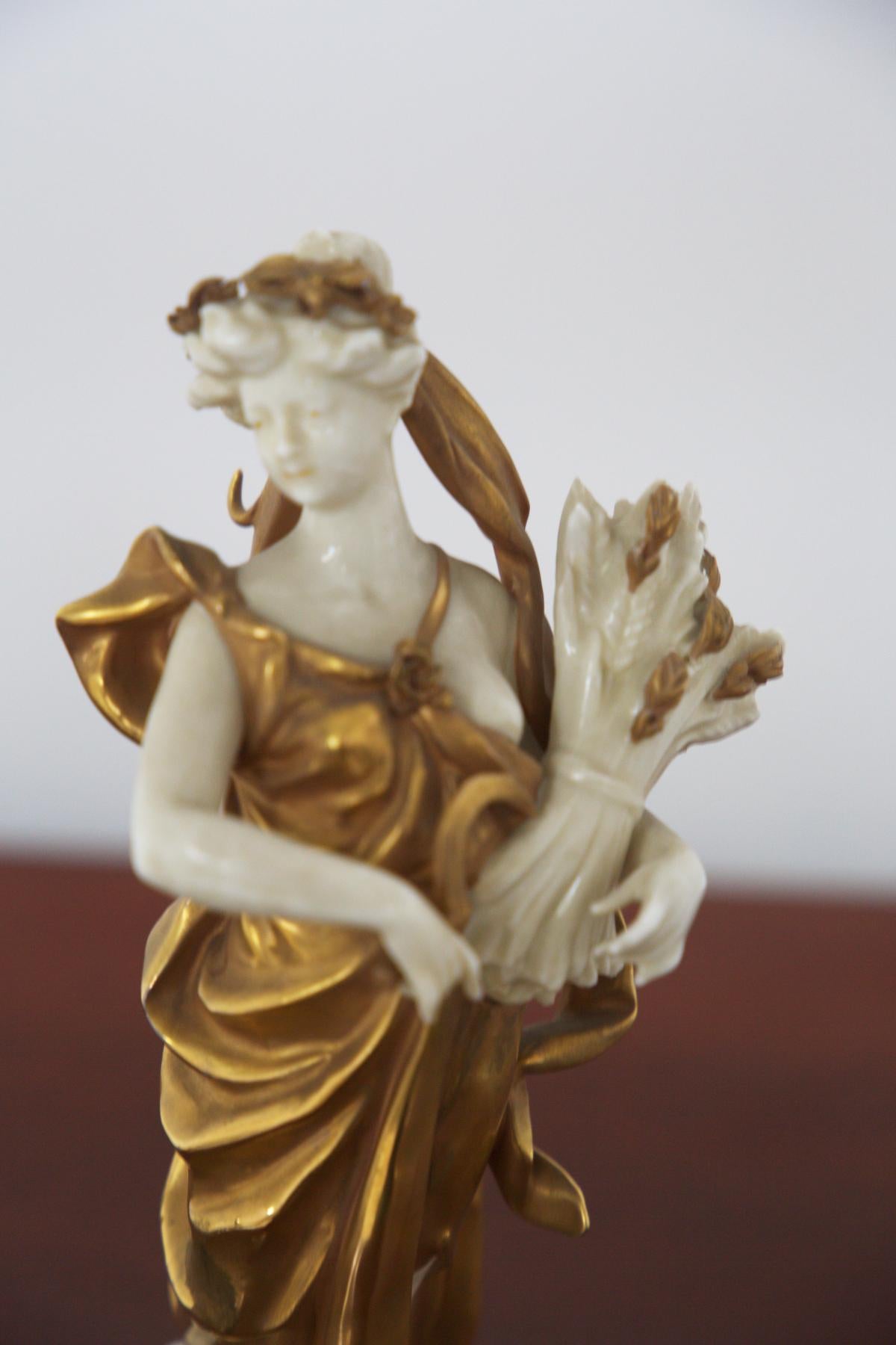 Mid-Century Modern Capodimonte Gold Ceramic Statuette 'Virgo’