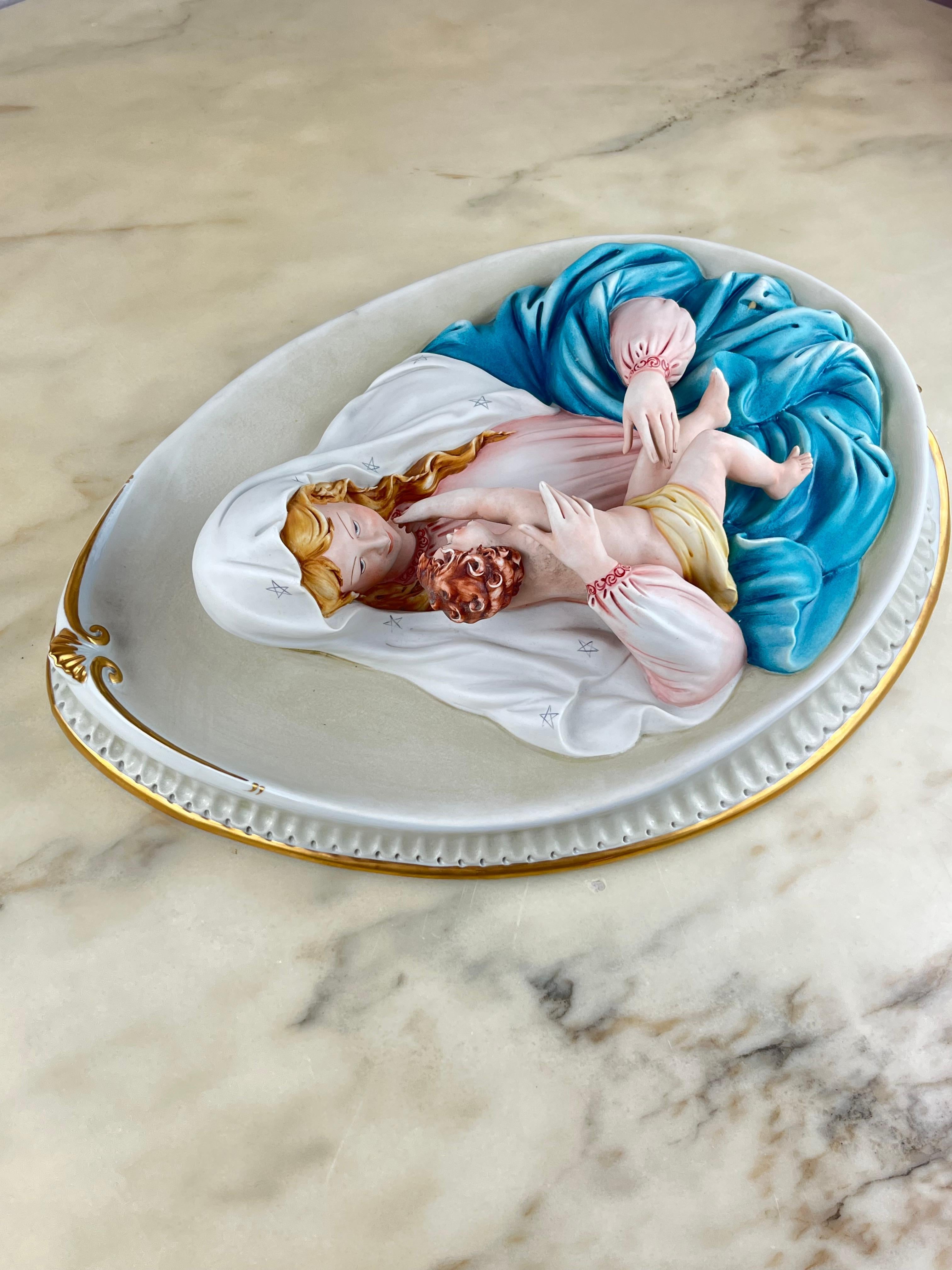Porcelain Capodimonte Headboard Madonna With Child, Made in Italy, 1980s For Sale
