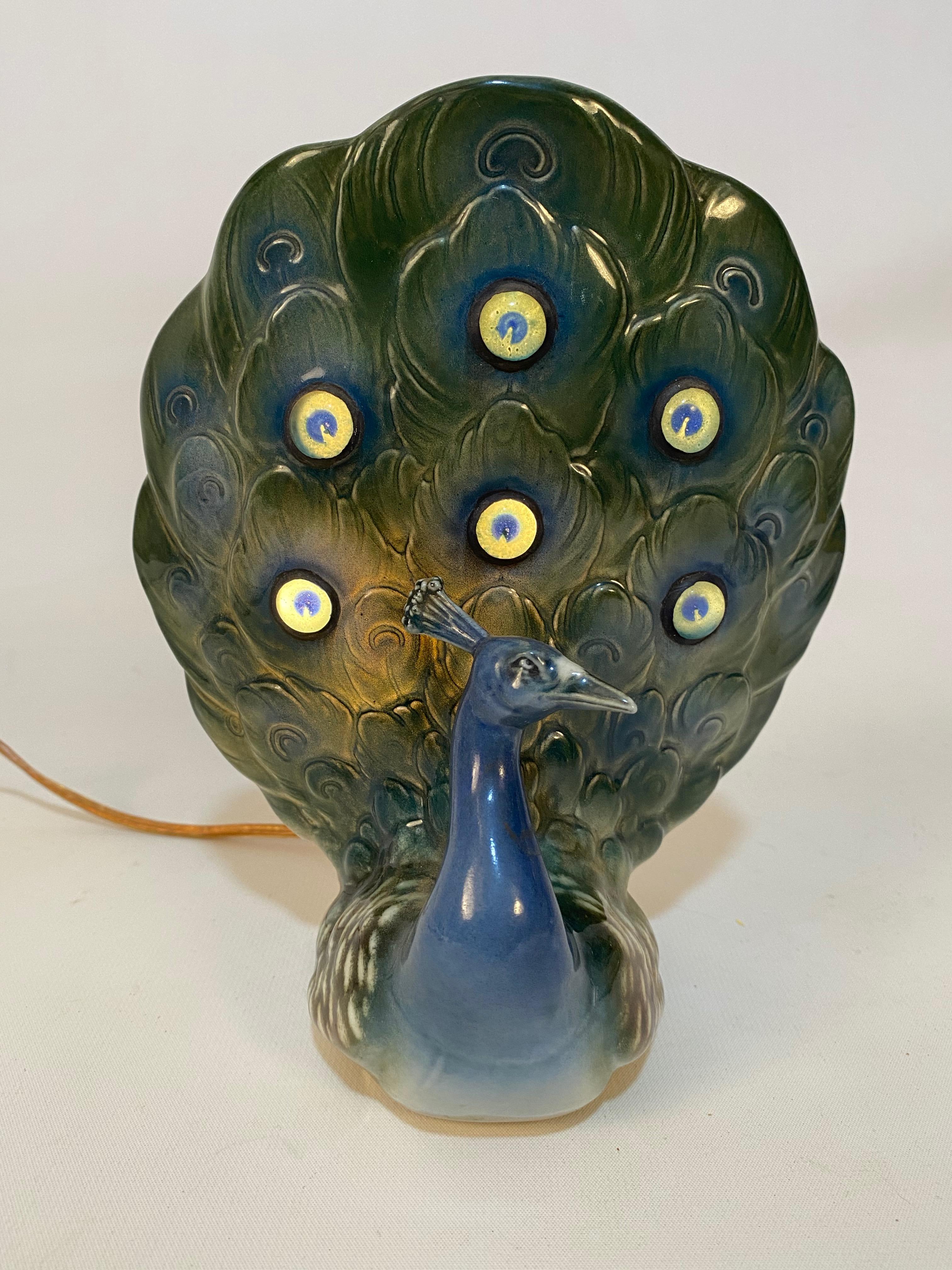 Capodimonte Jeweled Porcelain Peacock Lamp 4