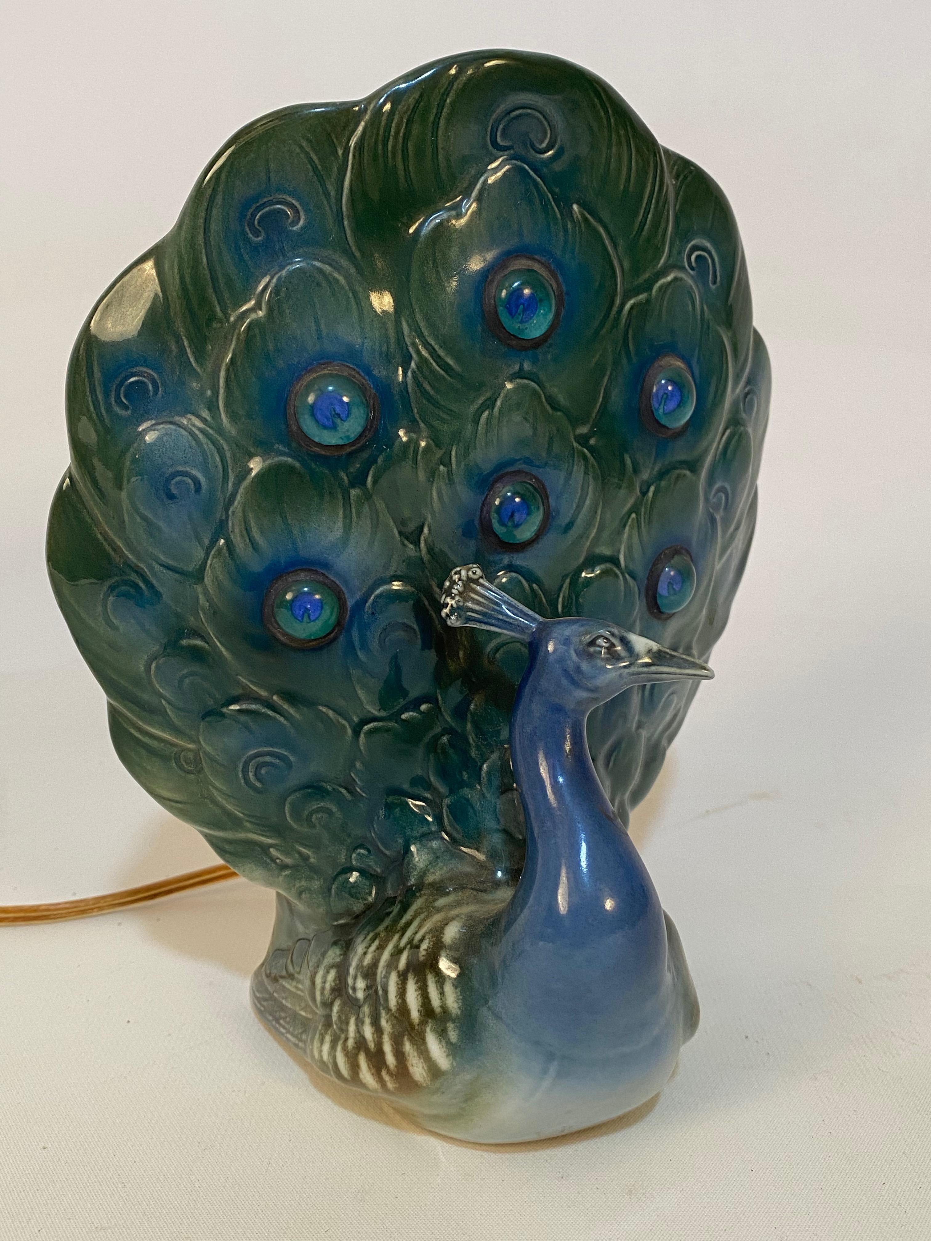 vintage ceramic peacock lamp