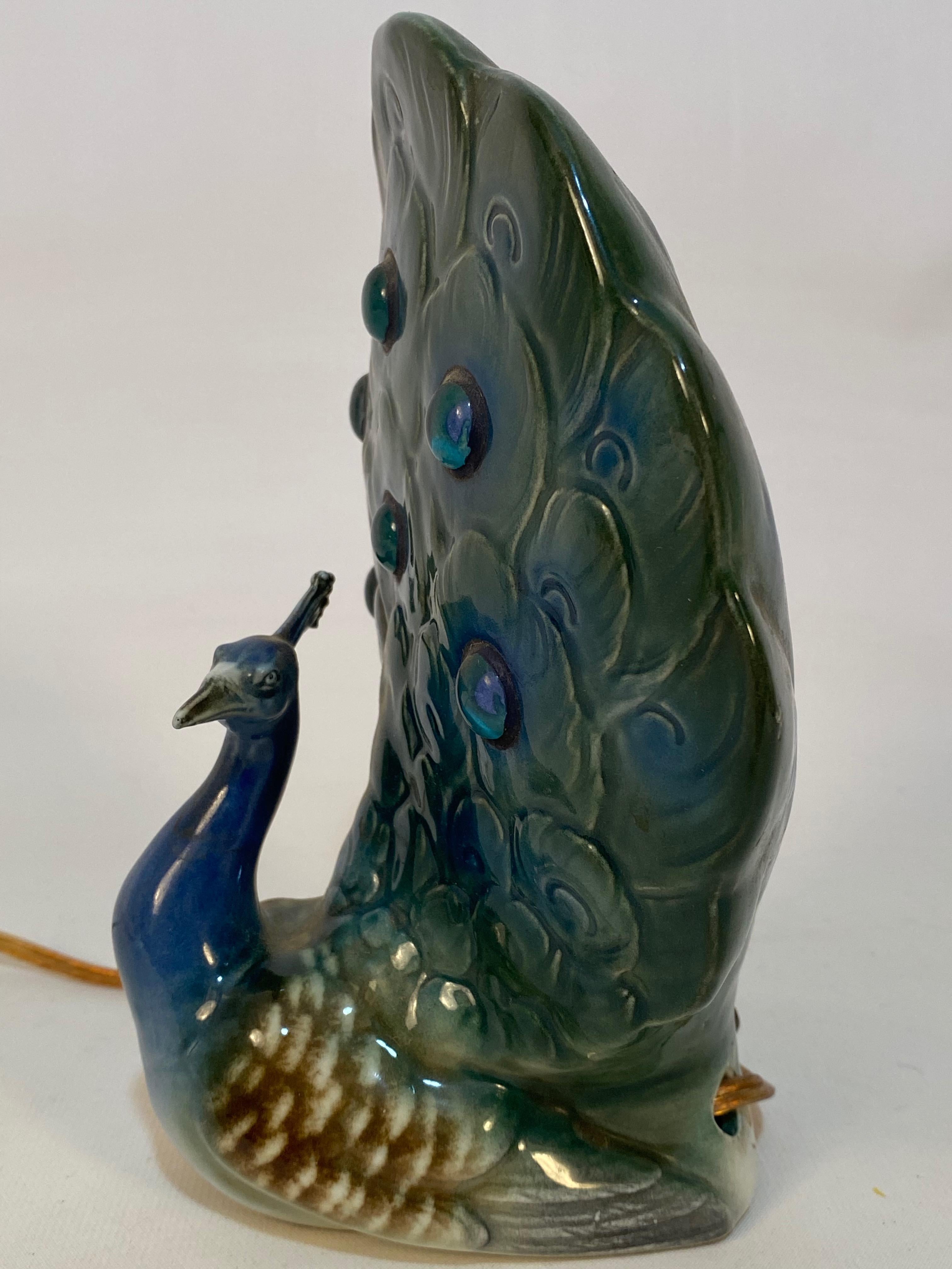 Mid-Century Modern Capodimonte Jeweled Porcelain Peacock Lamp