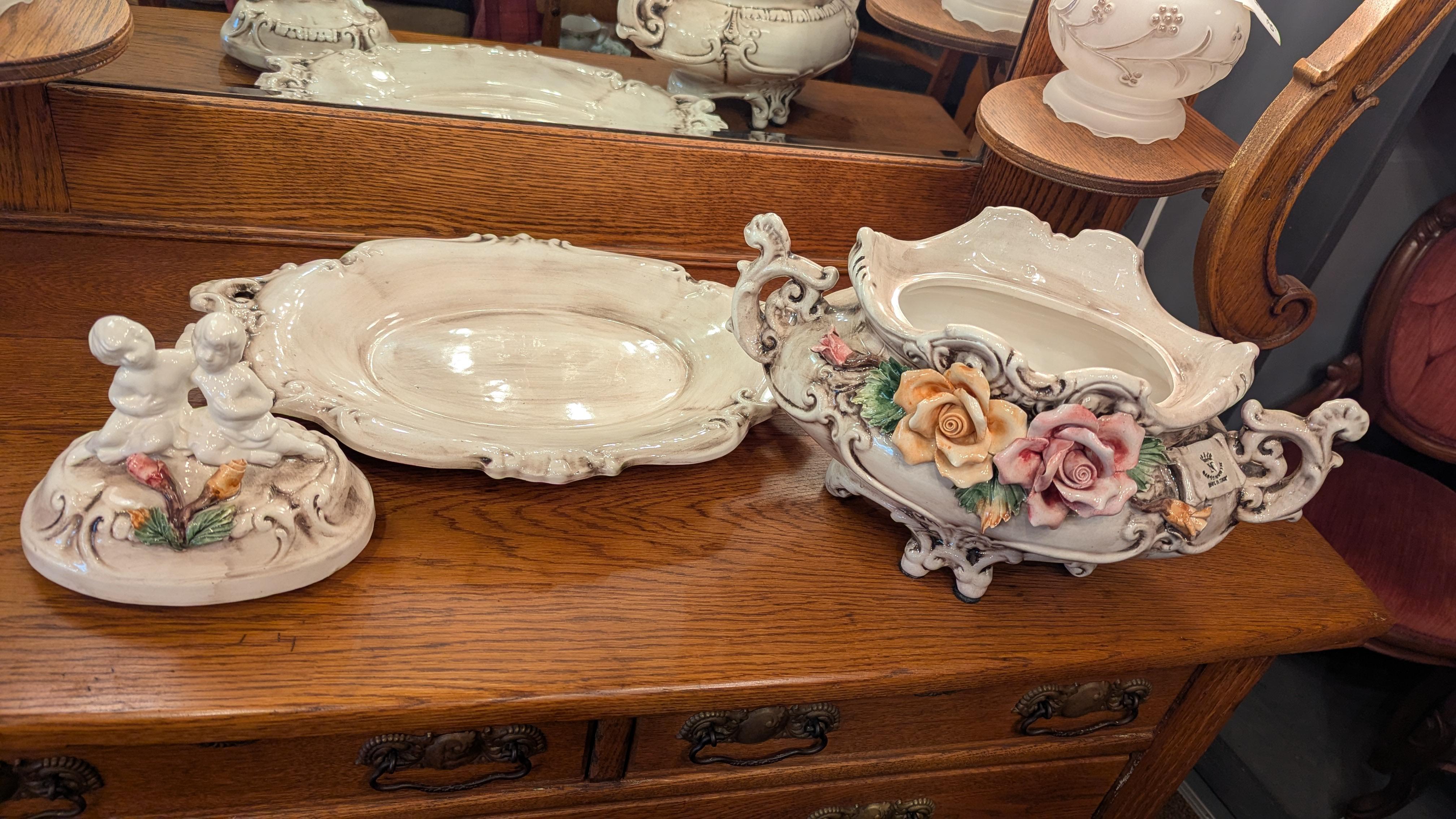 Italian Capodimonte Large Toureen and underplate For Sale