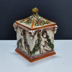 Vintage Capodimonte Lidded Jar with Cherubs, Italian Porcelain, 1950s