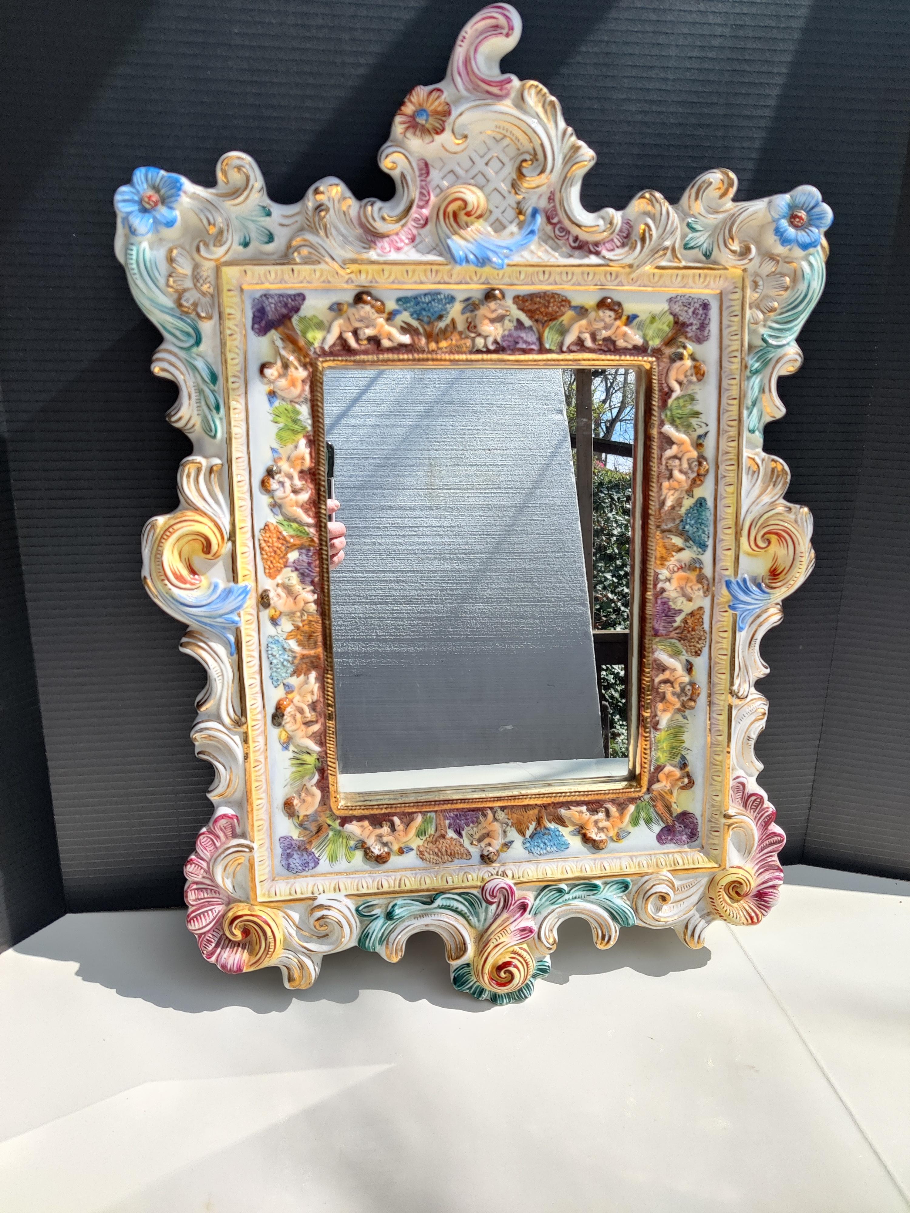 Capodimonte Mirror Italian In Good Condition For Sale In Cincinnati, OH