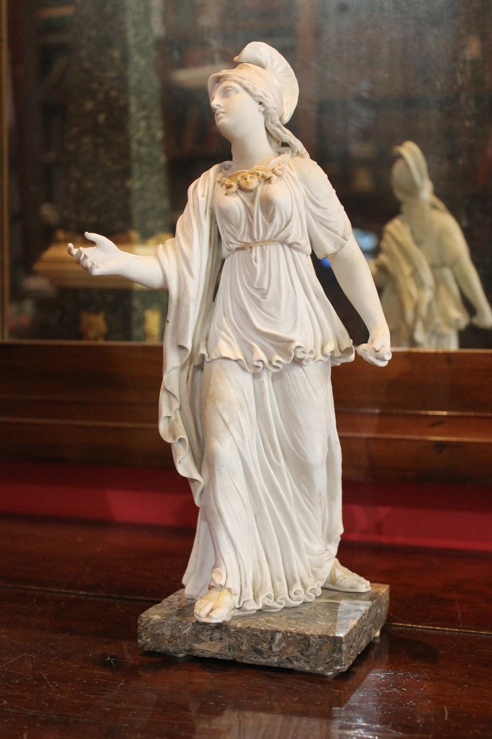 Capodimonte Neoclassical White Porcelain Biscuit Statue of Goddess Athena 5