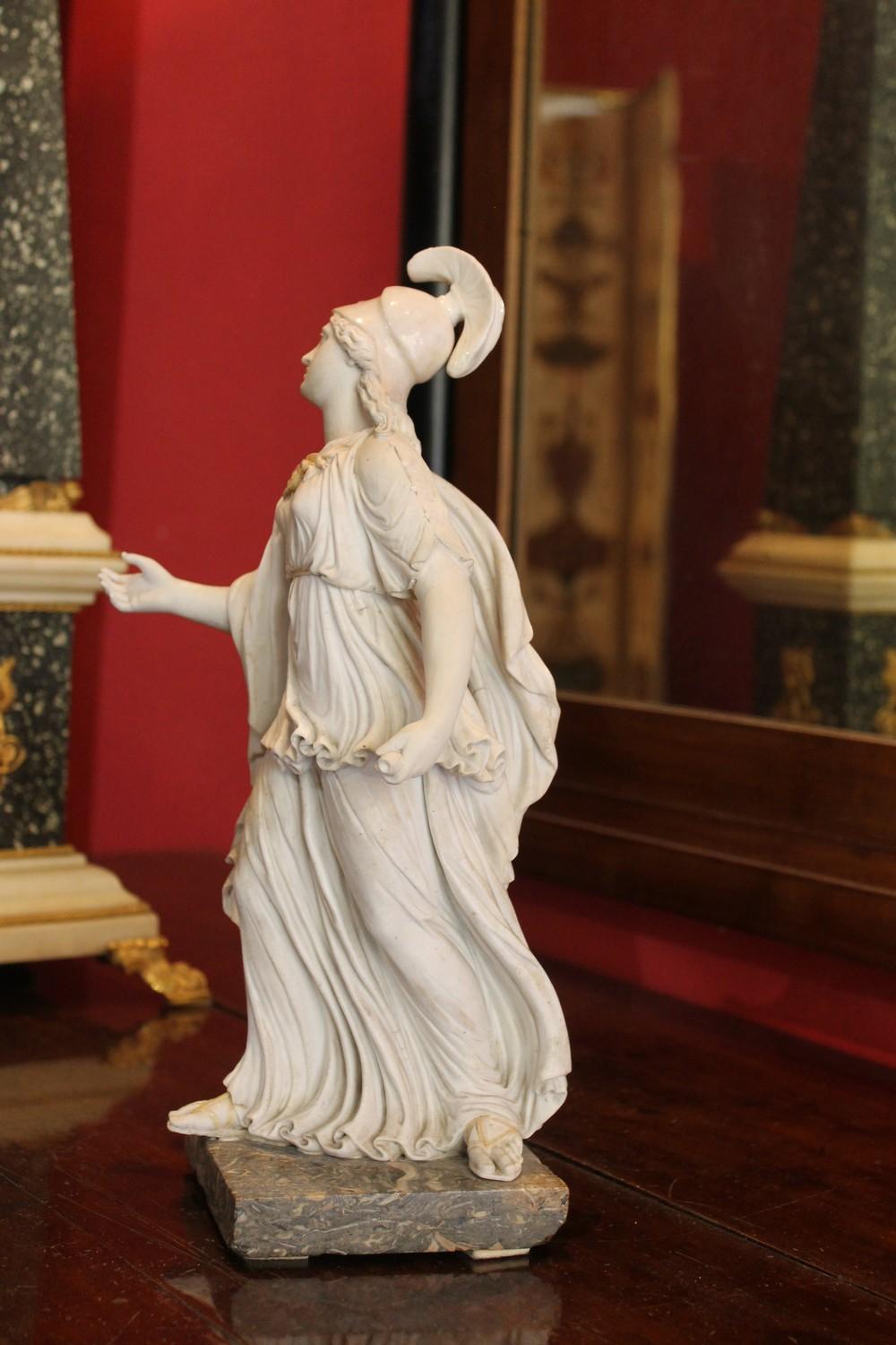 Capodimonte Neoclassical White Porcelain Biscuit Statue of Goddess Athena 10
