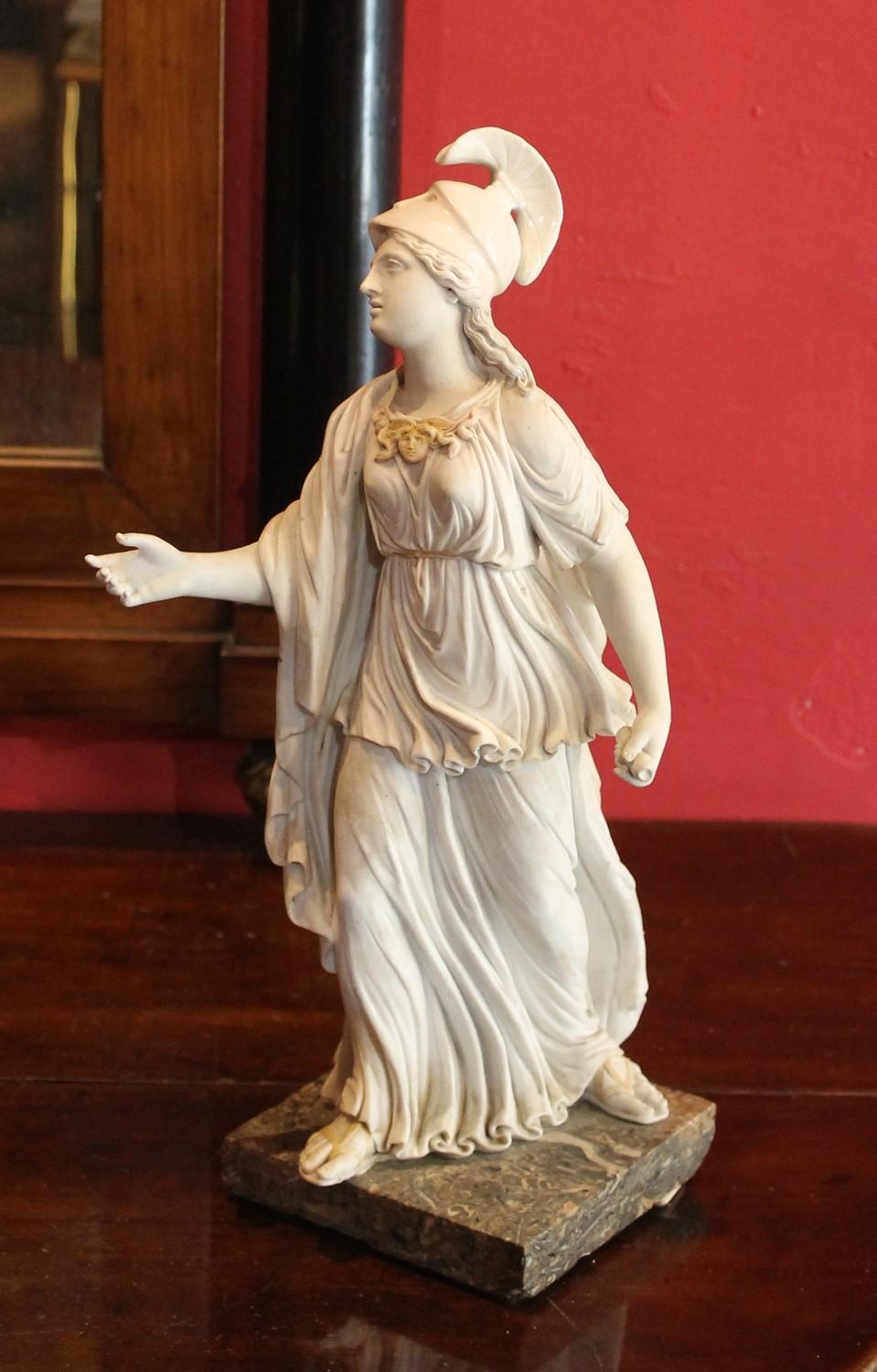Capodimonte Neoclassical White Porcelain Biscuit Statue of Goddess Athena In Good Condition In Firenze, IT