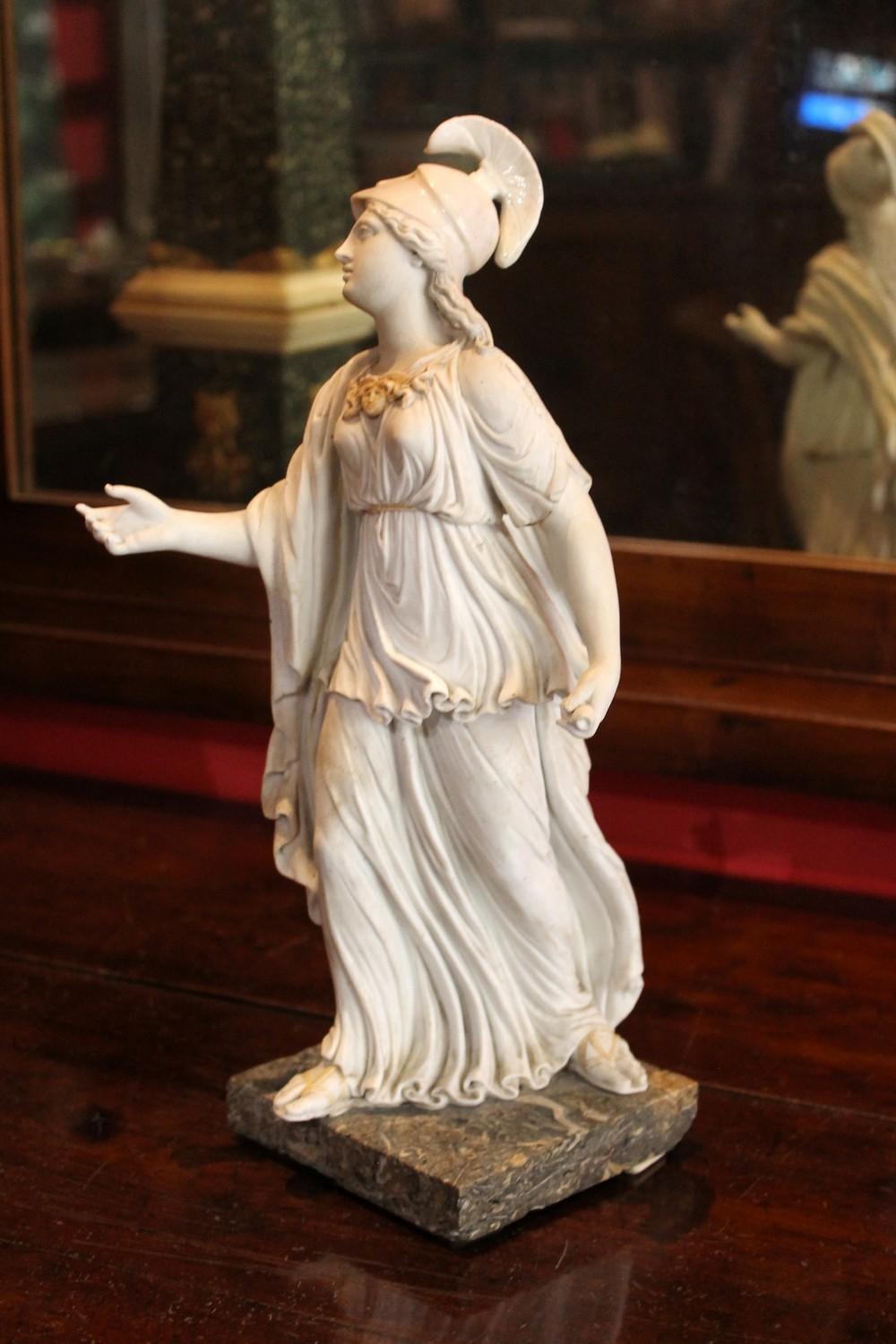 Capodimonte Neoclassical White Porcelain Biscuit Statue of Goddess Athena 1