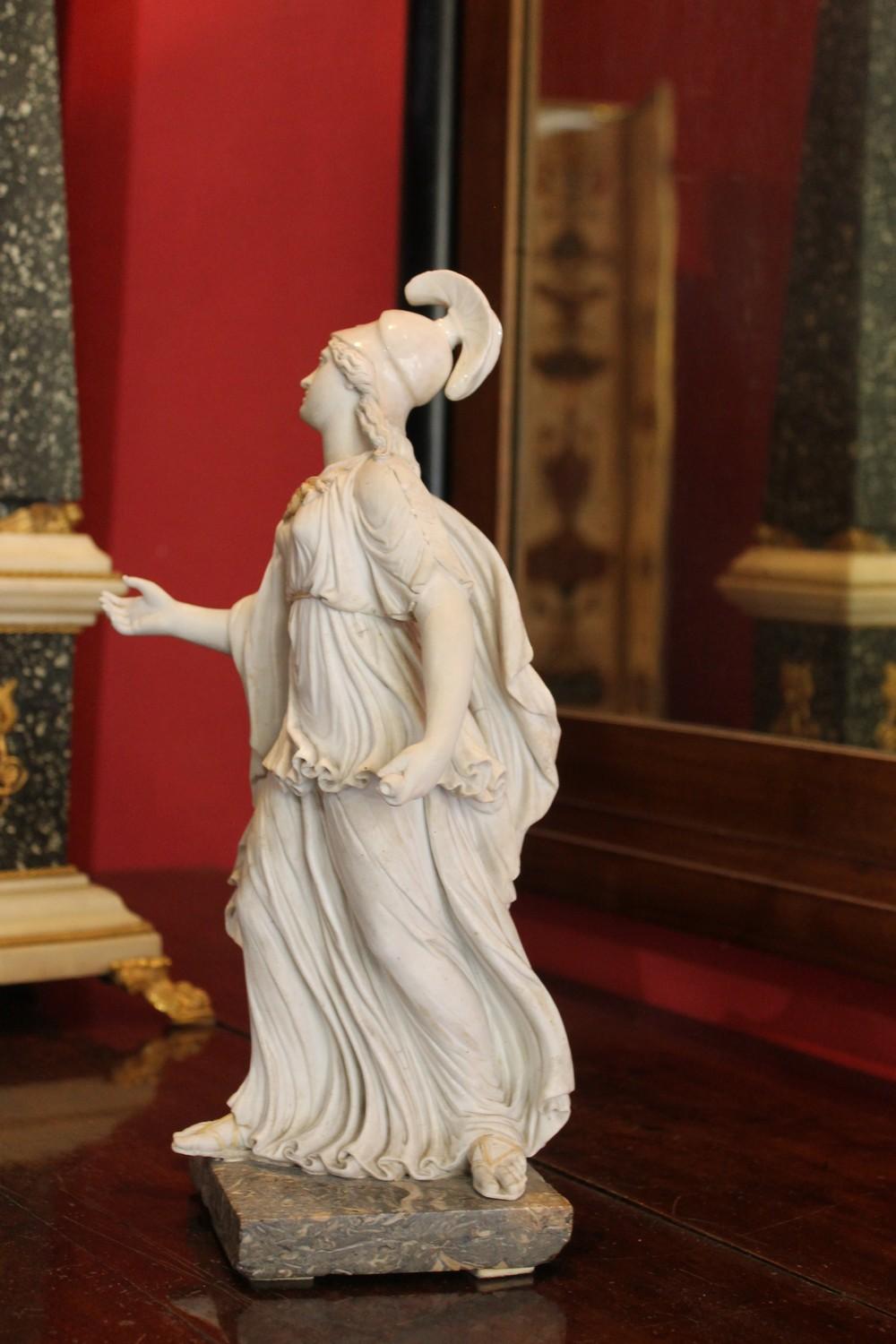 Capodimonte Neoclassical White Porcelain Biscuit Statue of Goddess Athena 3