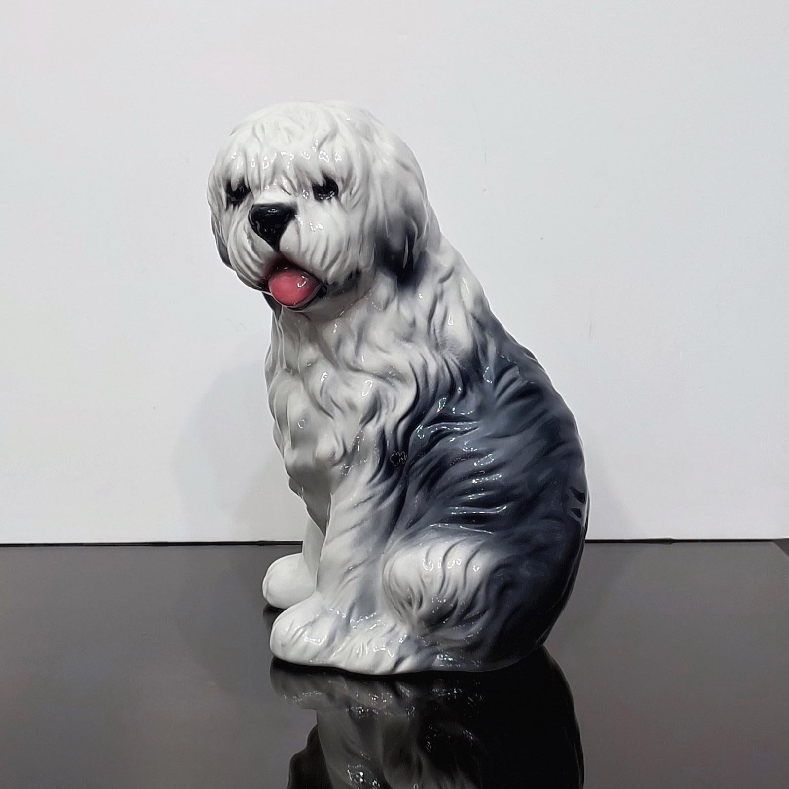 Mid-Century Modern Capodimonte Old English Sheepdog Hand-Painted Porcelain Figurine For Sale