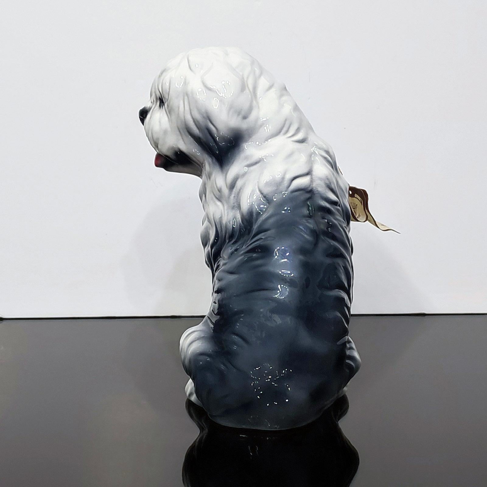 Italian Capodimonte Old English Sheepdog Hand-Painted Porcelain Figurine For Sale