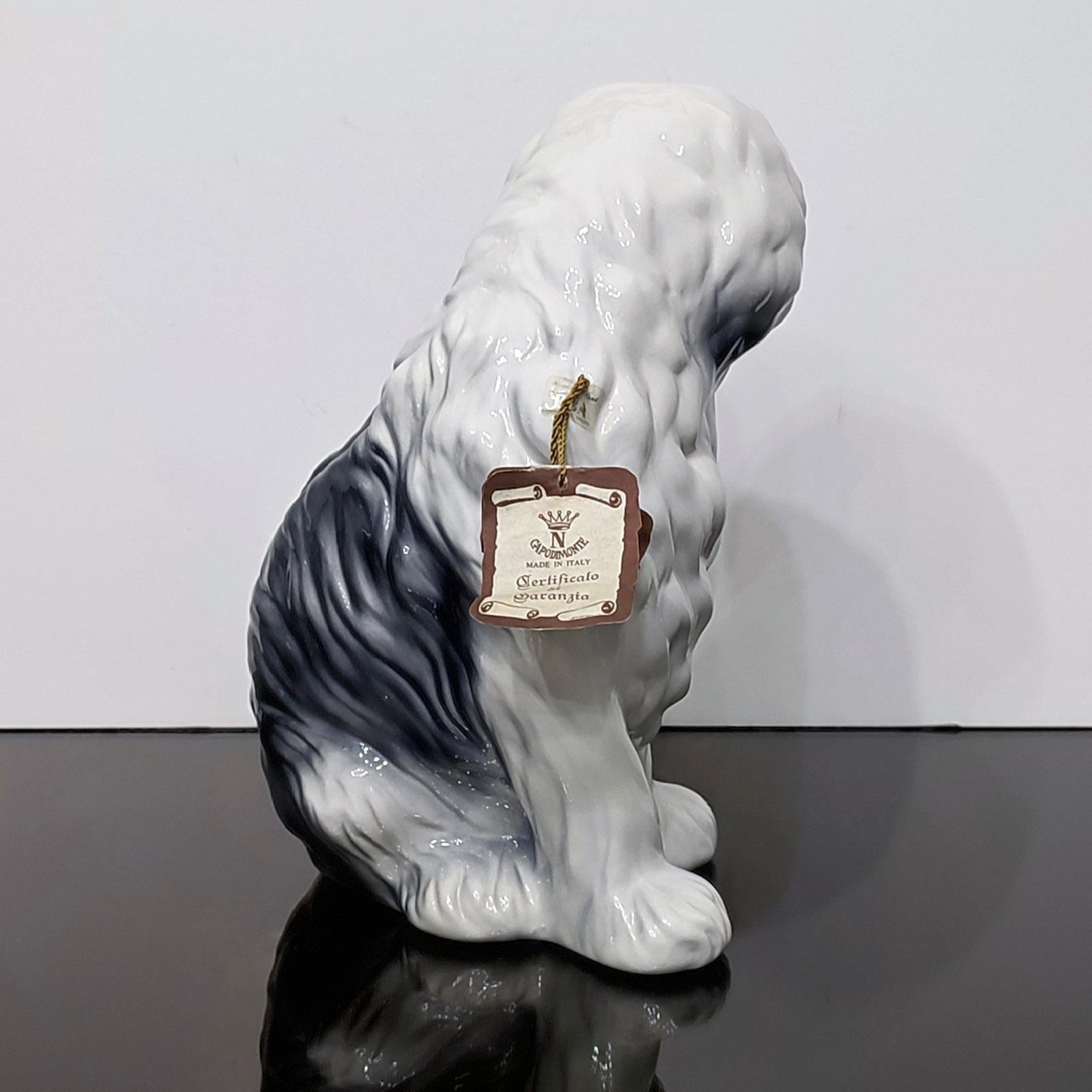 Late 20th Century Capodimonte Old English Sheepdog Hand-Painted Porcelain Figurine For Sale