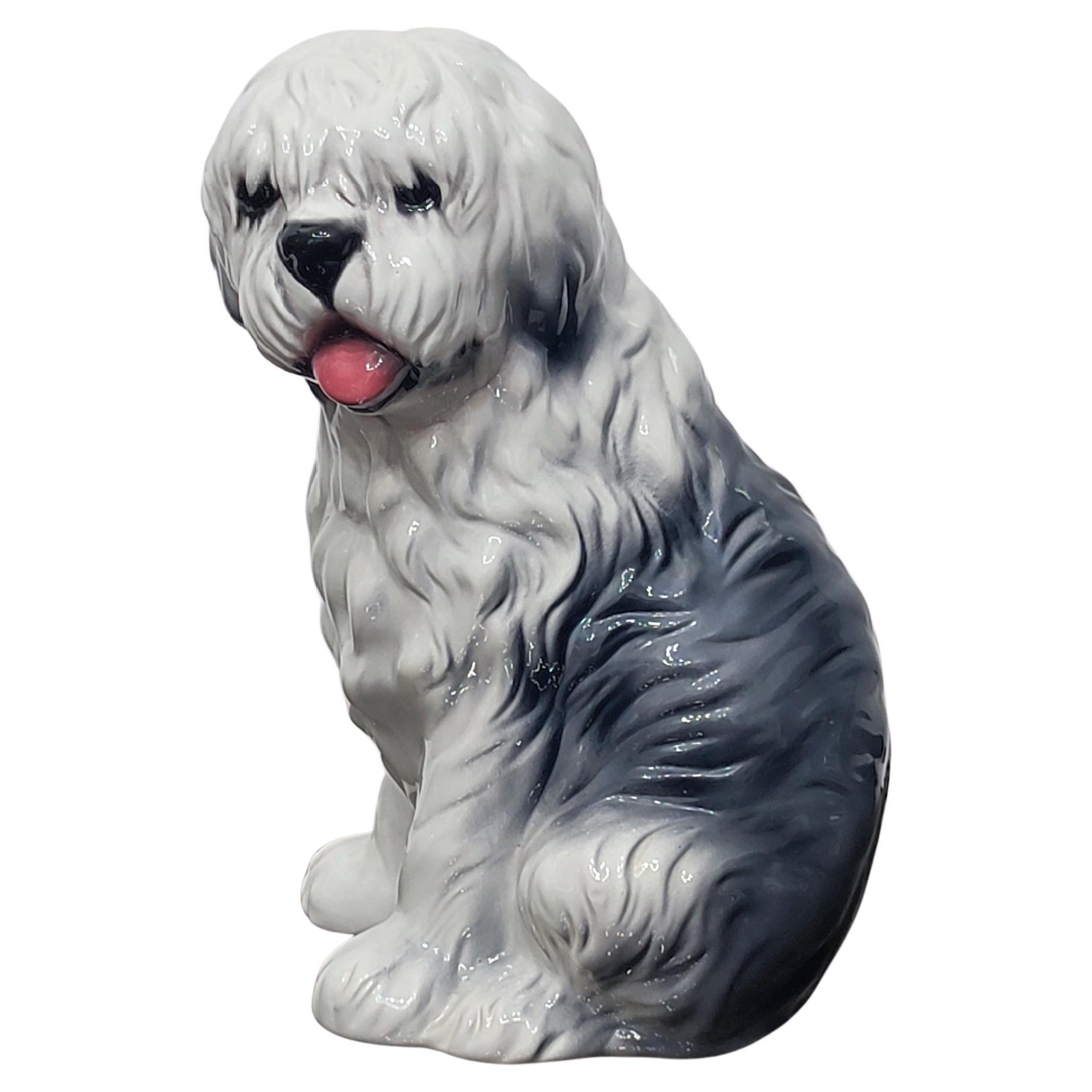 Capodimonte Old English Sheepdog Hand-Painted Porcelain Figurine For Sale