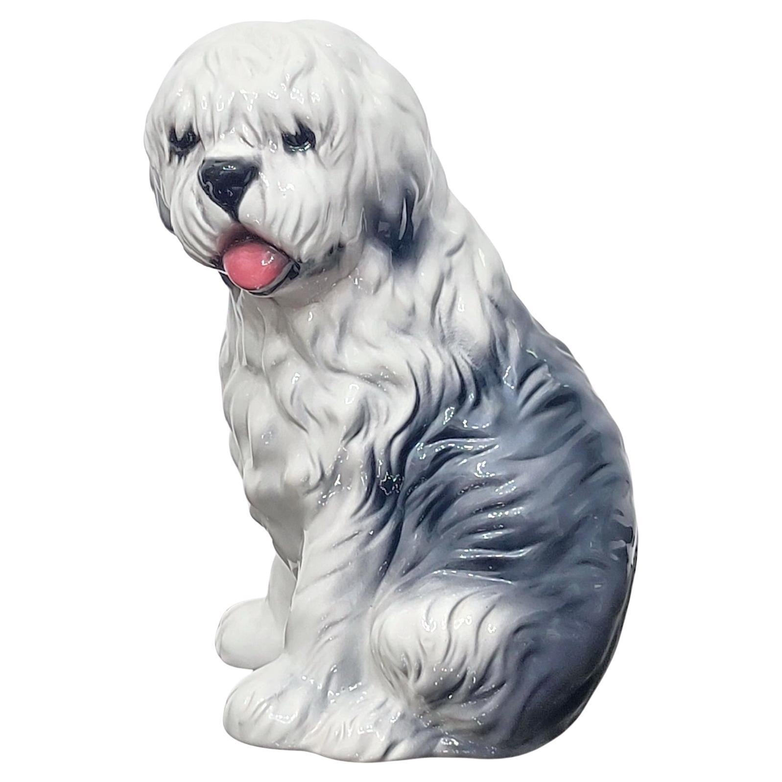 Capodimonte Old English Sheepdog Hand-Painted Porcelain Figurine For Sale
