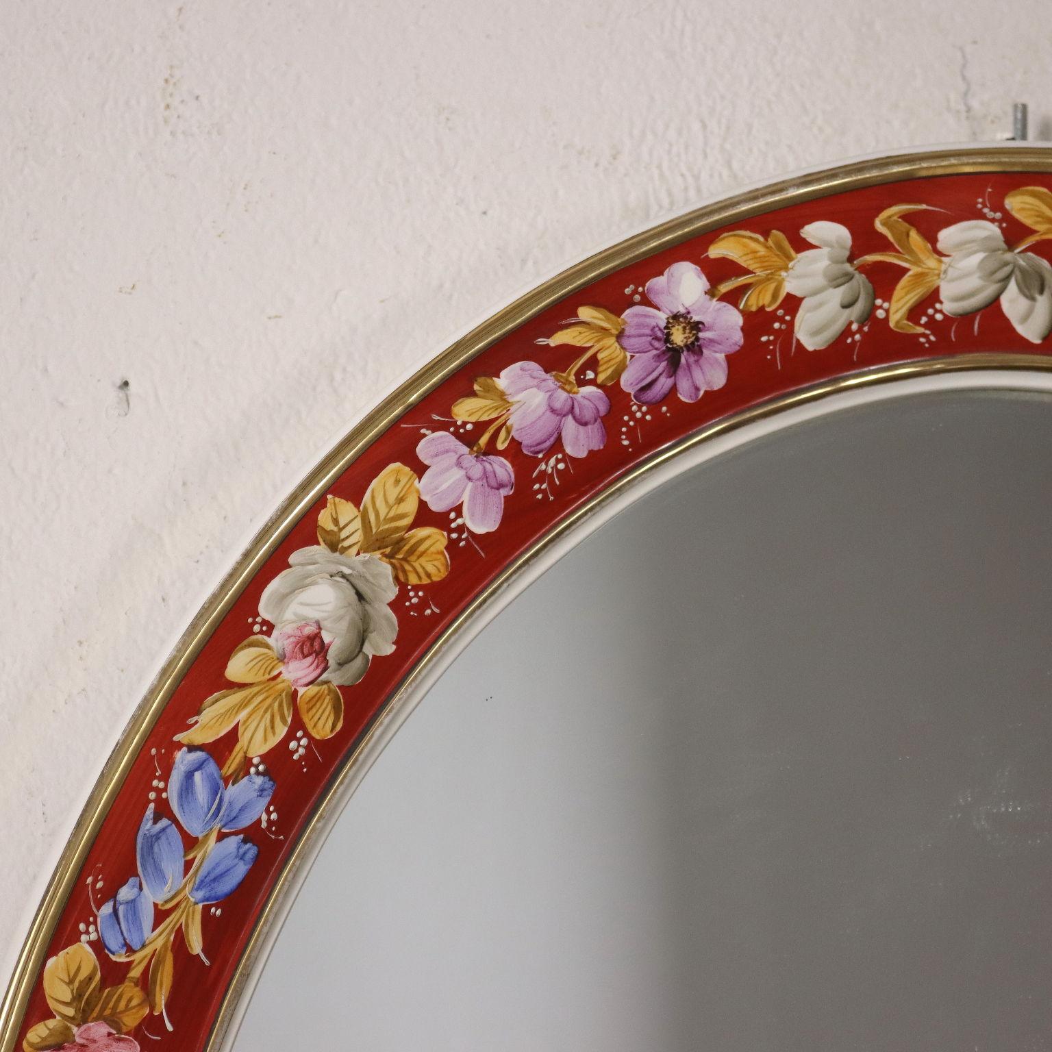 Mid-Century Modern Capodimonte Oval Painted Ceramic Mirror, Italy Mid 20th Century