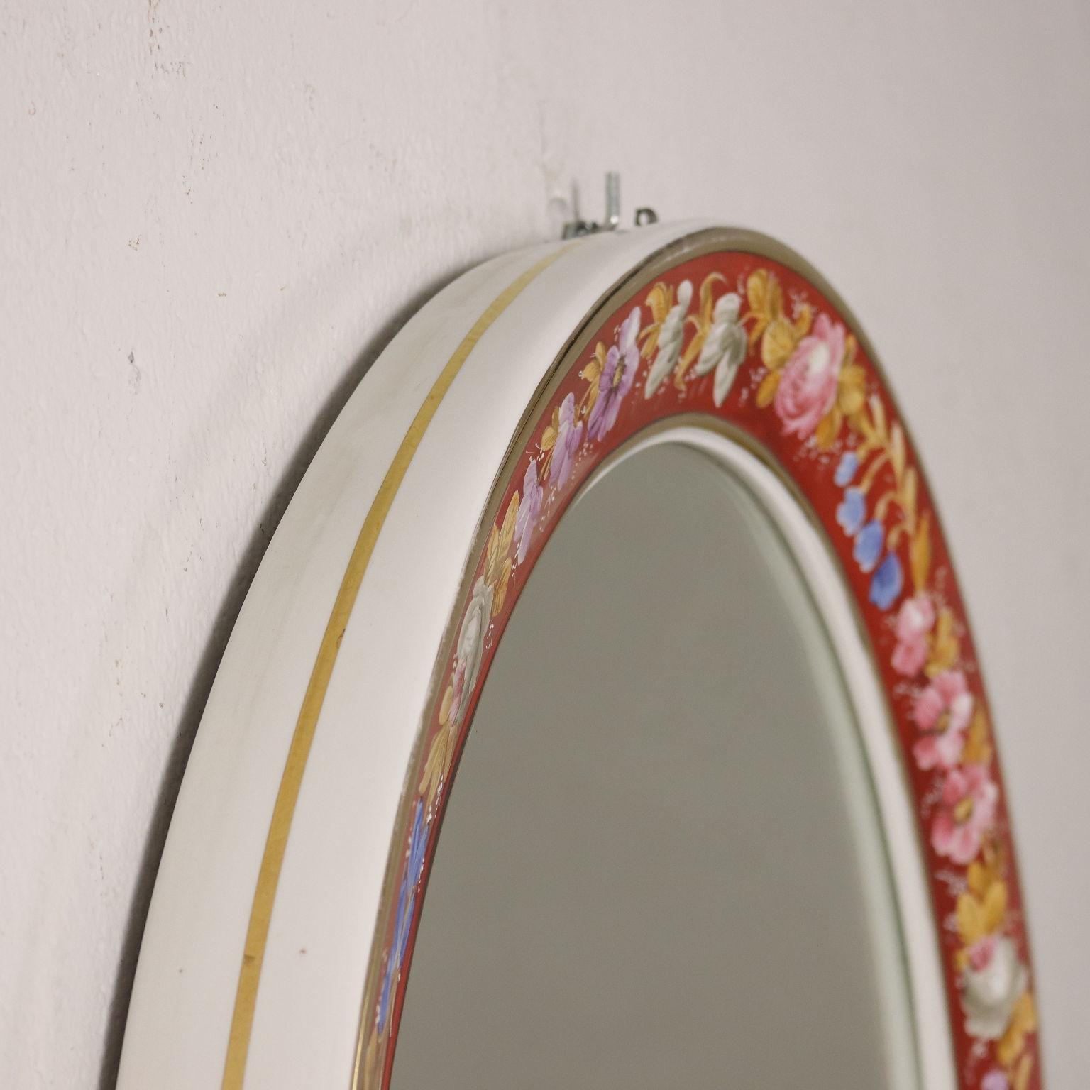 Capodimonte Oval Painted Ceramic Mirror, Italy Mid 20th Century 2