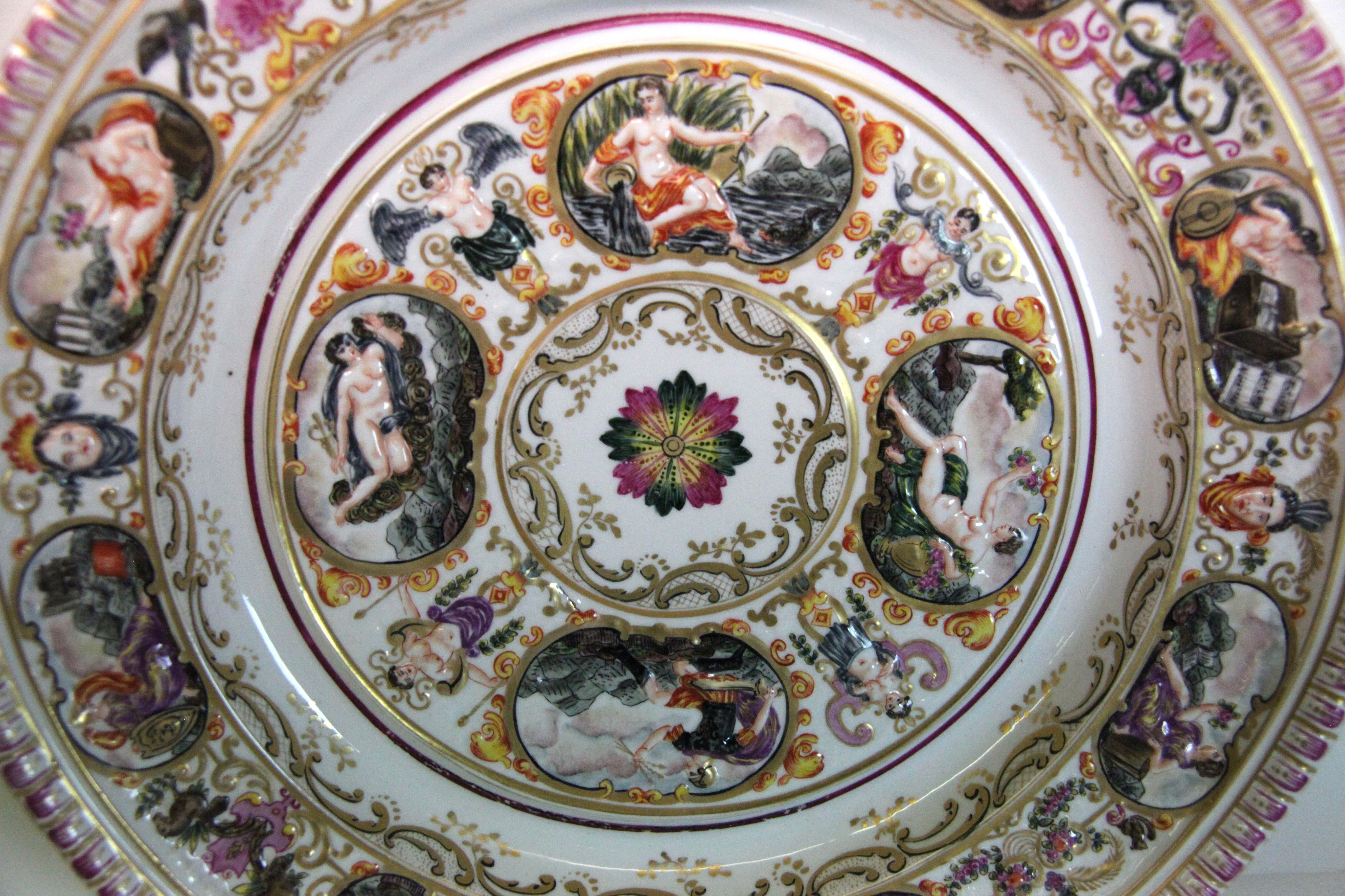 Capodimonte Porcelain Charger, with neoclassical scenes and figures in relief