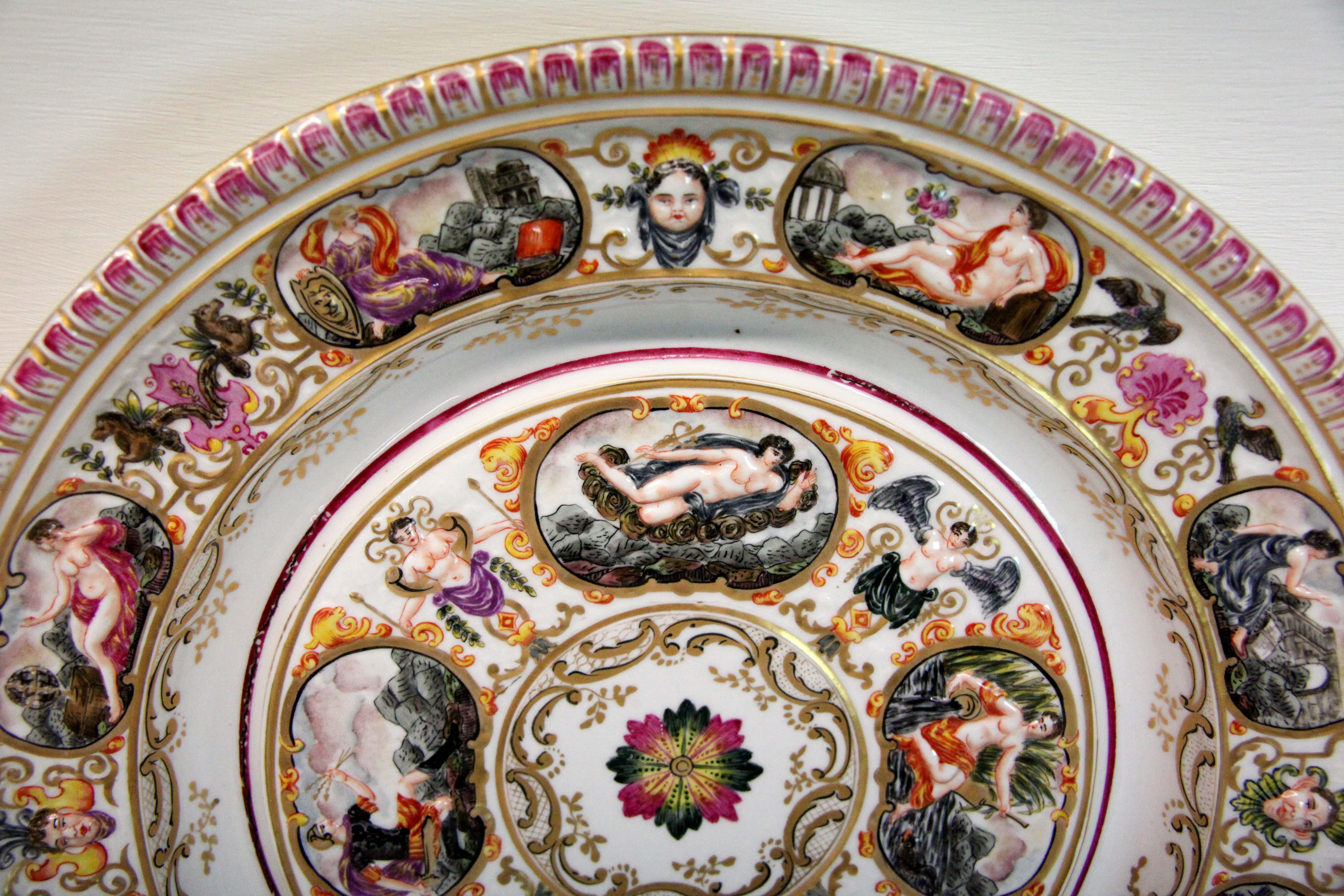 Hand-Painted Capodimonte Porcelain Charger For Sale