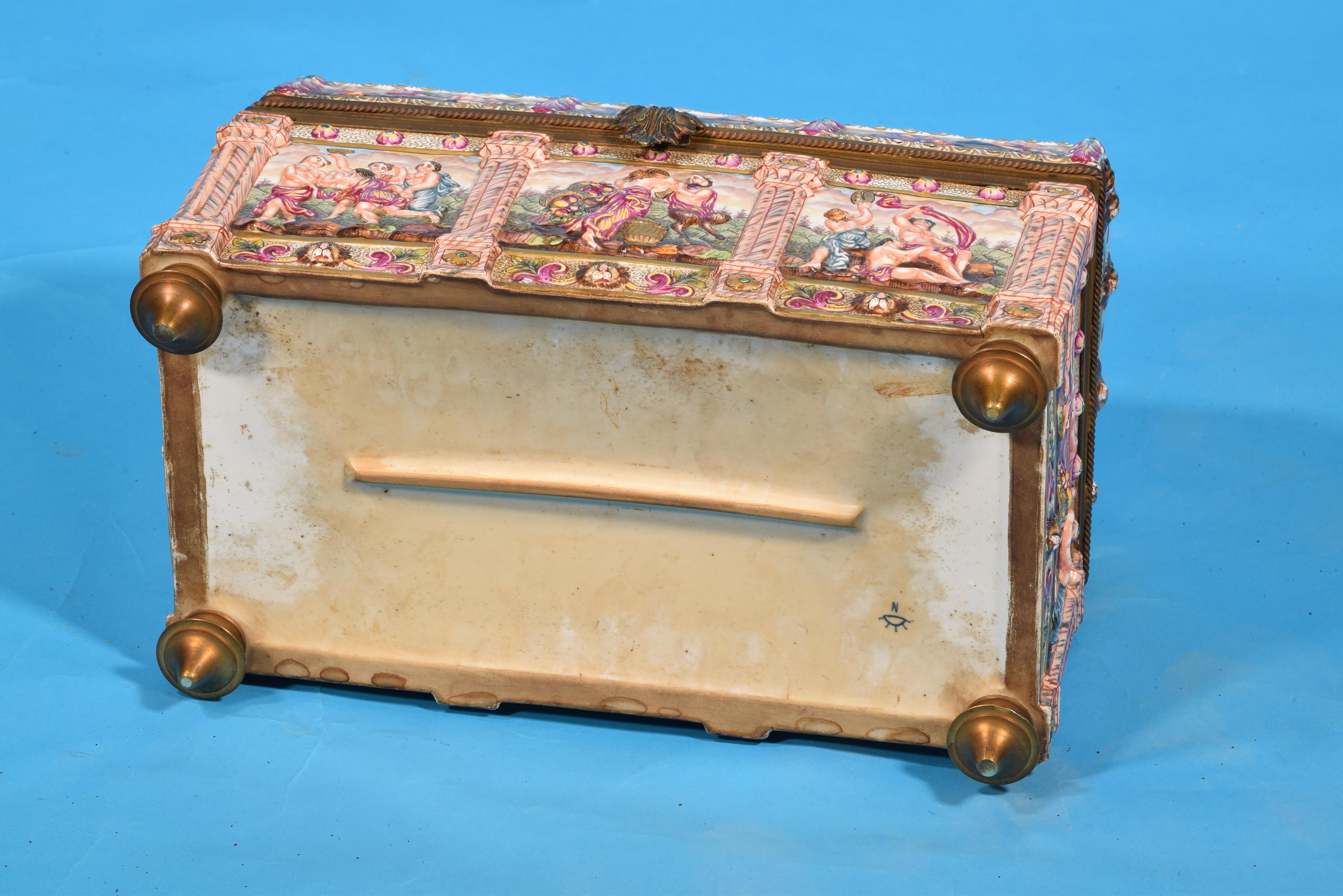 Neoclassical Capodimonte Porcelain Chest or Jewelry Box, Italy, 19th Century, with Marks