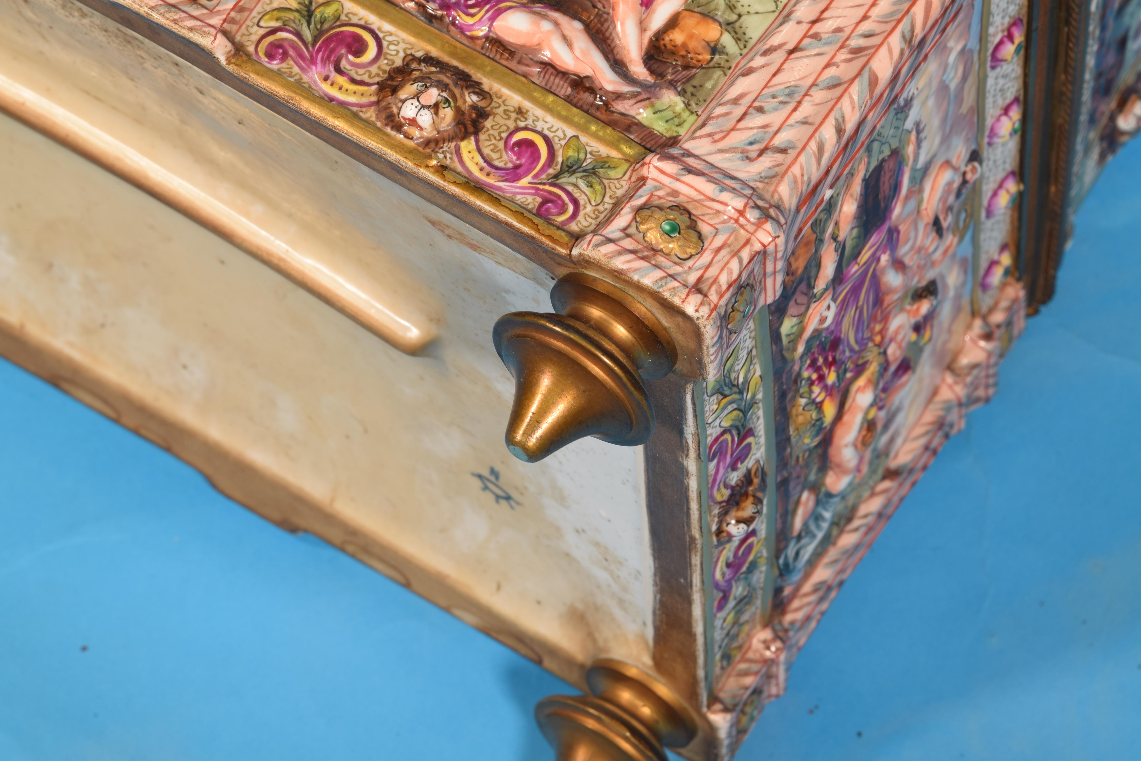 Italian Capodimonte Porcelain Chest or Jewelry Box, Italy, 19th Century, with Marks
