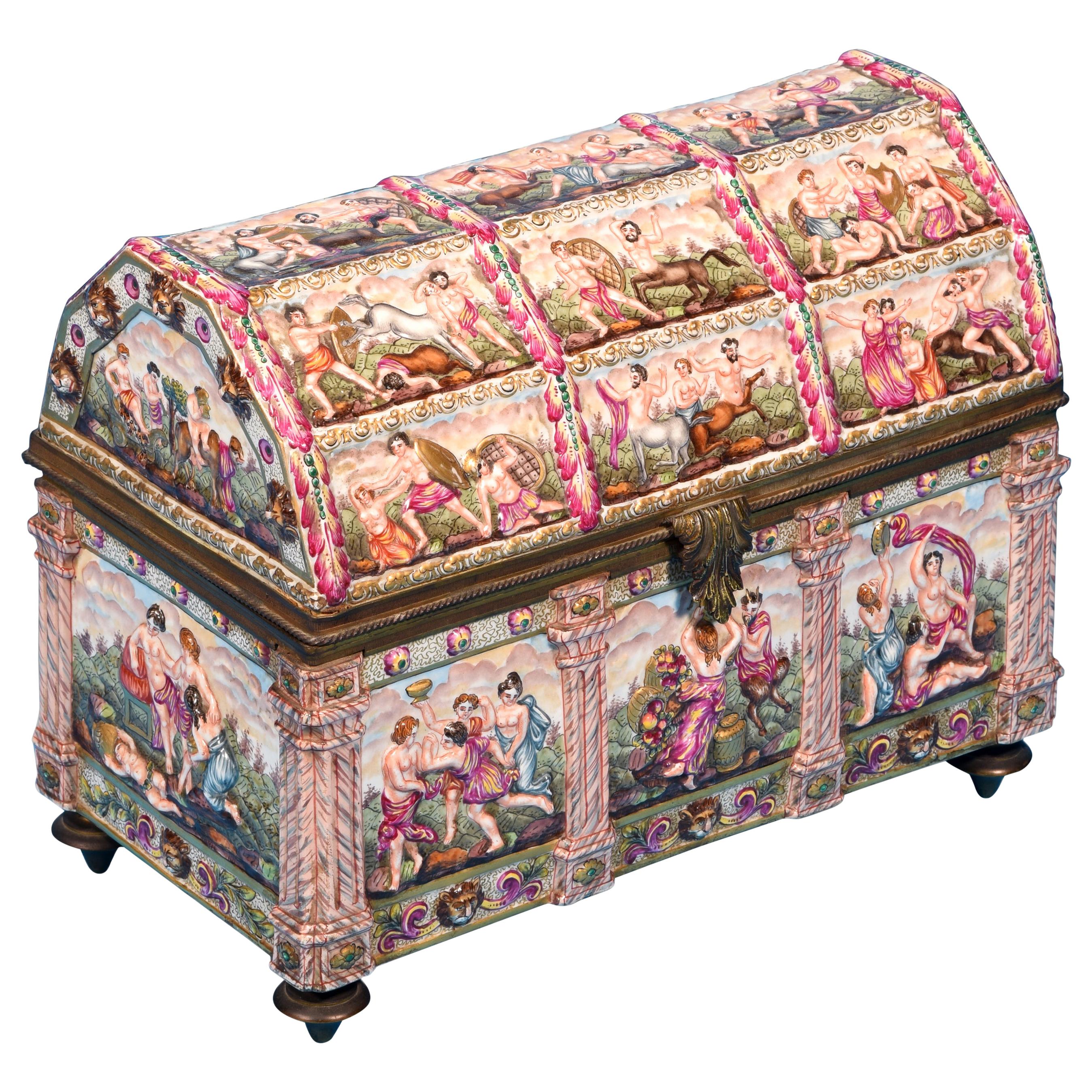 Capodimonte Porcelain Chest or Jewelry Box, Italy, 19th Century, with Marks