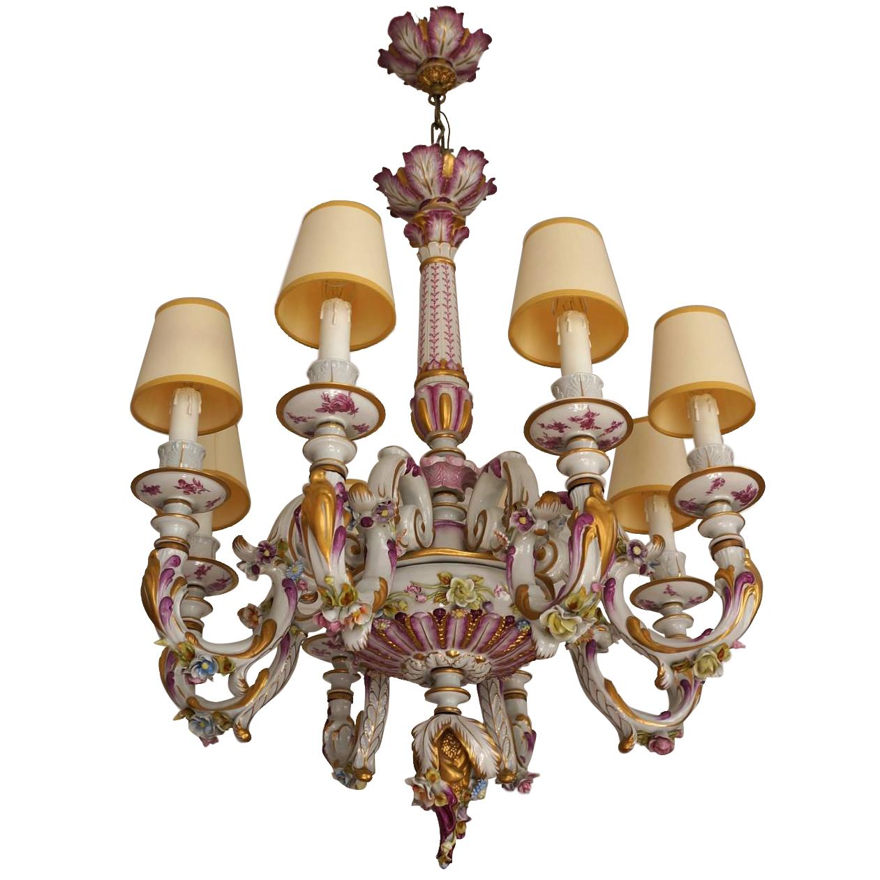 Capodimonte Porcelain Eight-Light Chandelier Italy