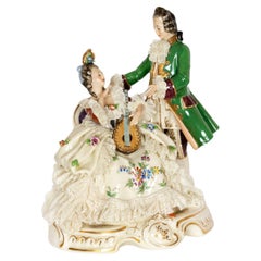 Capodimonte Porcelain Figure Of Couple Playing Lute, Early 20th Century