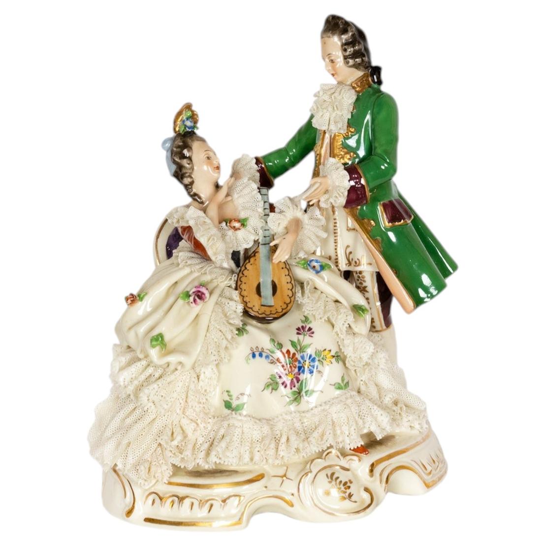 Capodimonte Porcelain Figure Of Couple Playing Lute, Early 20th Century