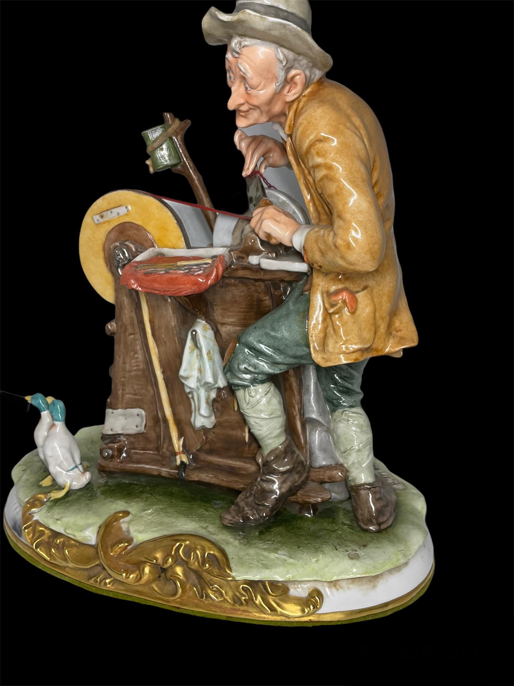 Capodimonte Porcelain Sculpture of a Knife Sharpener In Good Condition In Guaynabo, PR