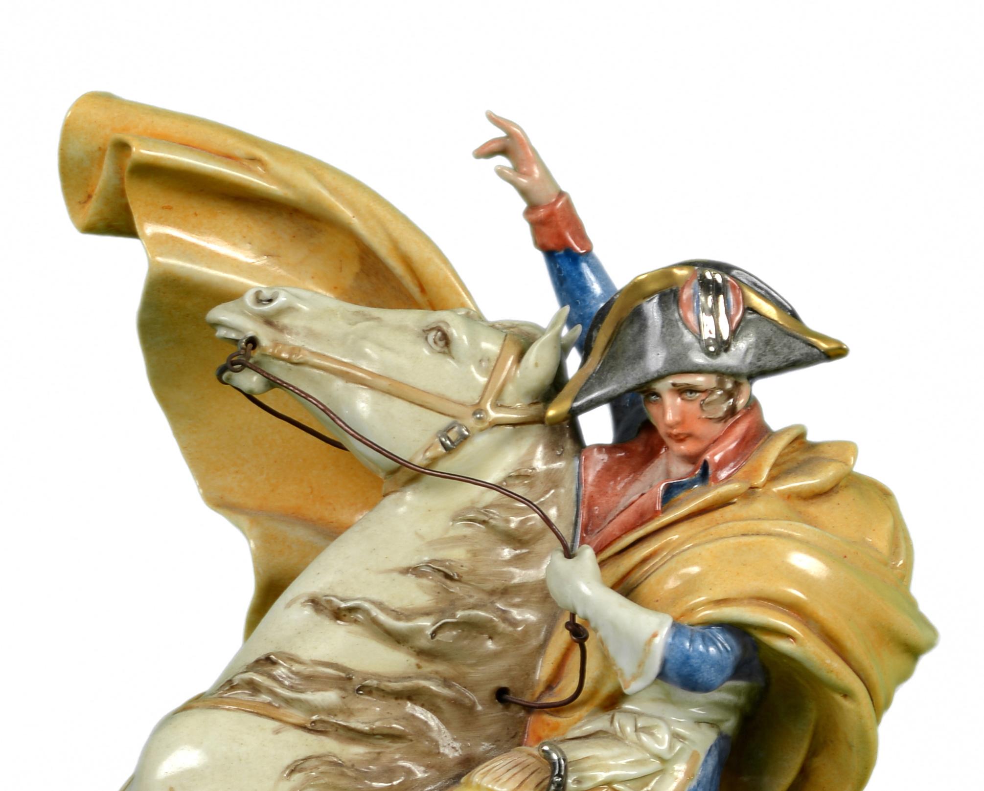 Capodimonte Porcelain Figure
Napoleon on Horse
By the master sculptor Bruno Merli
Signed 'Merli' next to blue Crown over N marks in tiny medallion
Base with N between two eagles
31.5 cm tall
Width base : 20 cm
The subject is taken after an