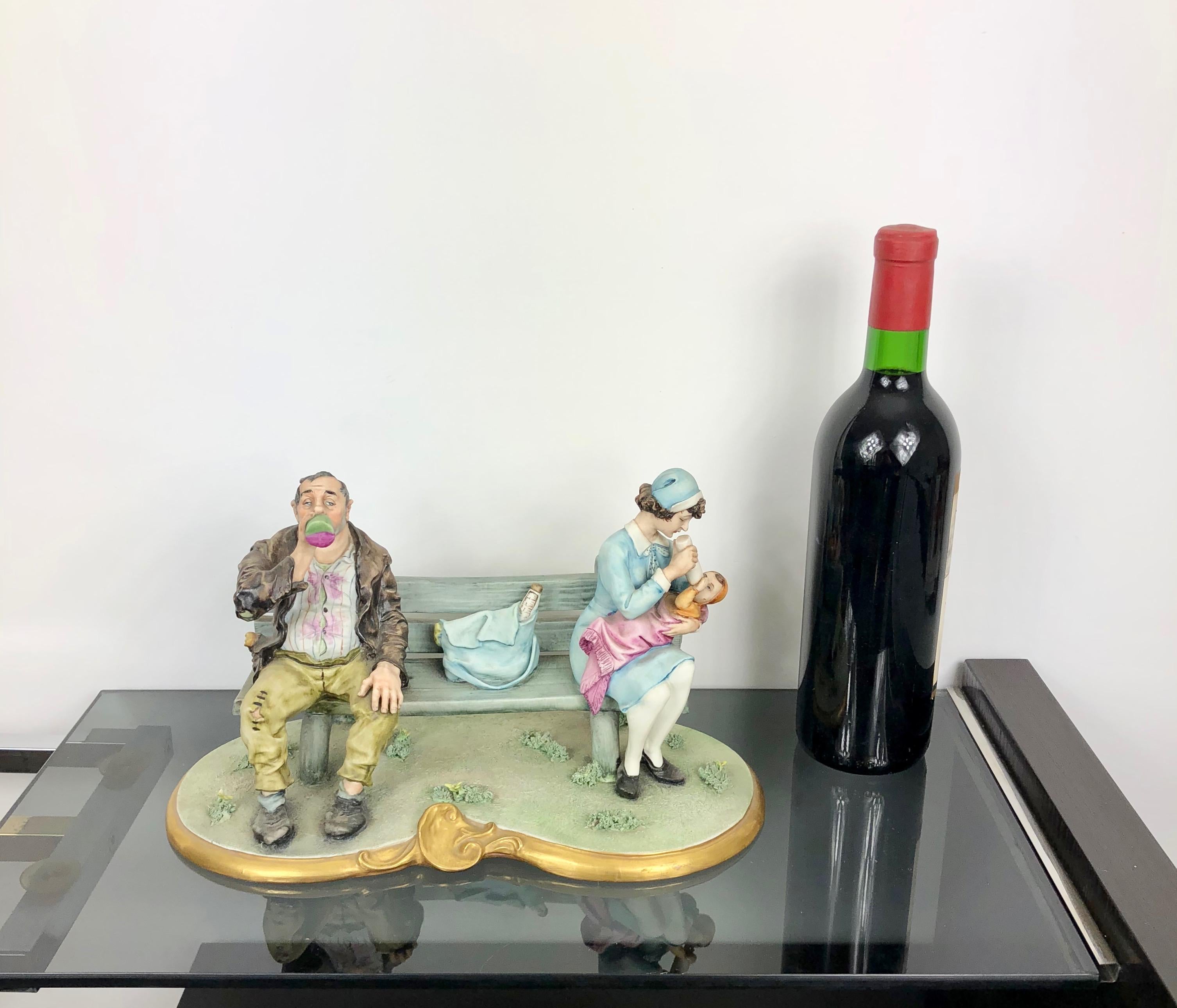 Capodimonte Porcelain Sculpture Tramp and a Nanny on a Bench, De Palmas, Italy For Sale 1