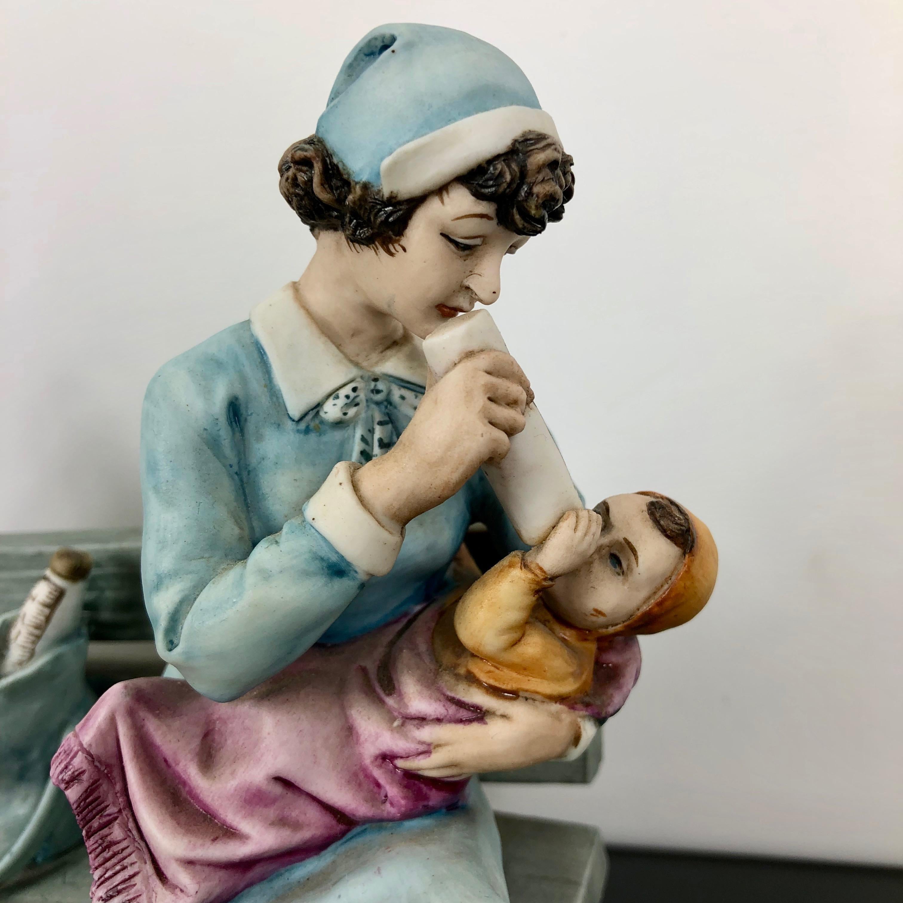 Capodimonte Porcelain Sculpture Tramp and a Nanny on a Bench, De Palmas, Italy For Sale 2