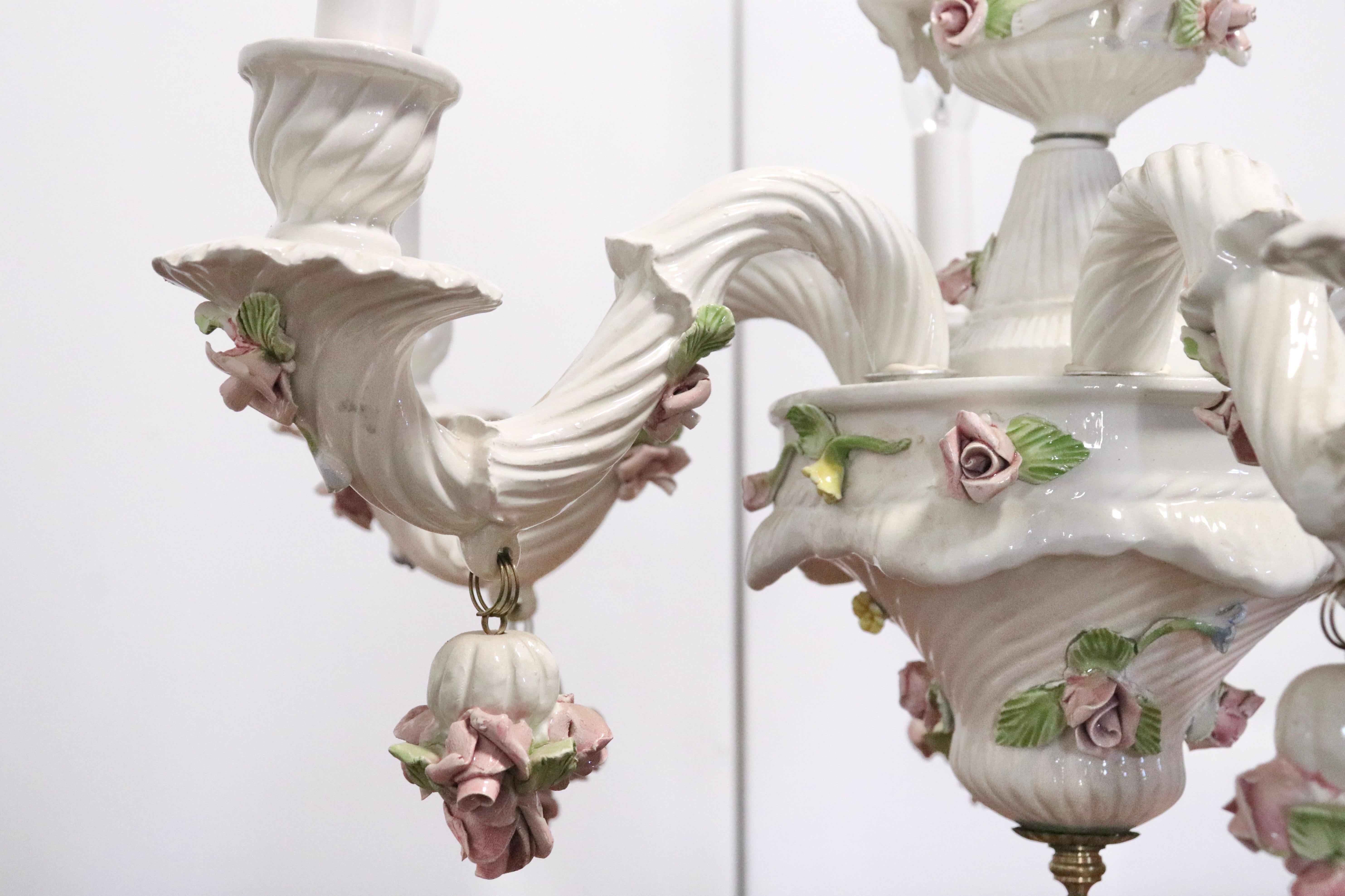 Italian Capodimonte Style Fanciful White Porcelain Chandelier