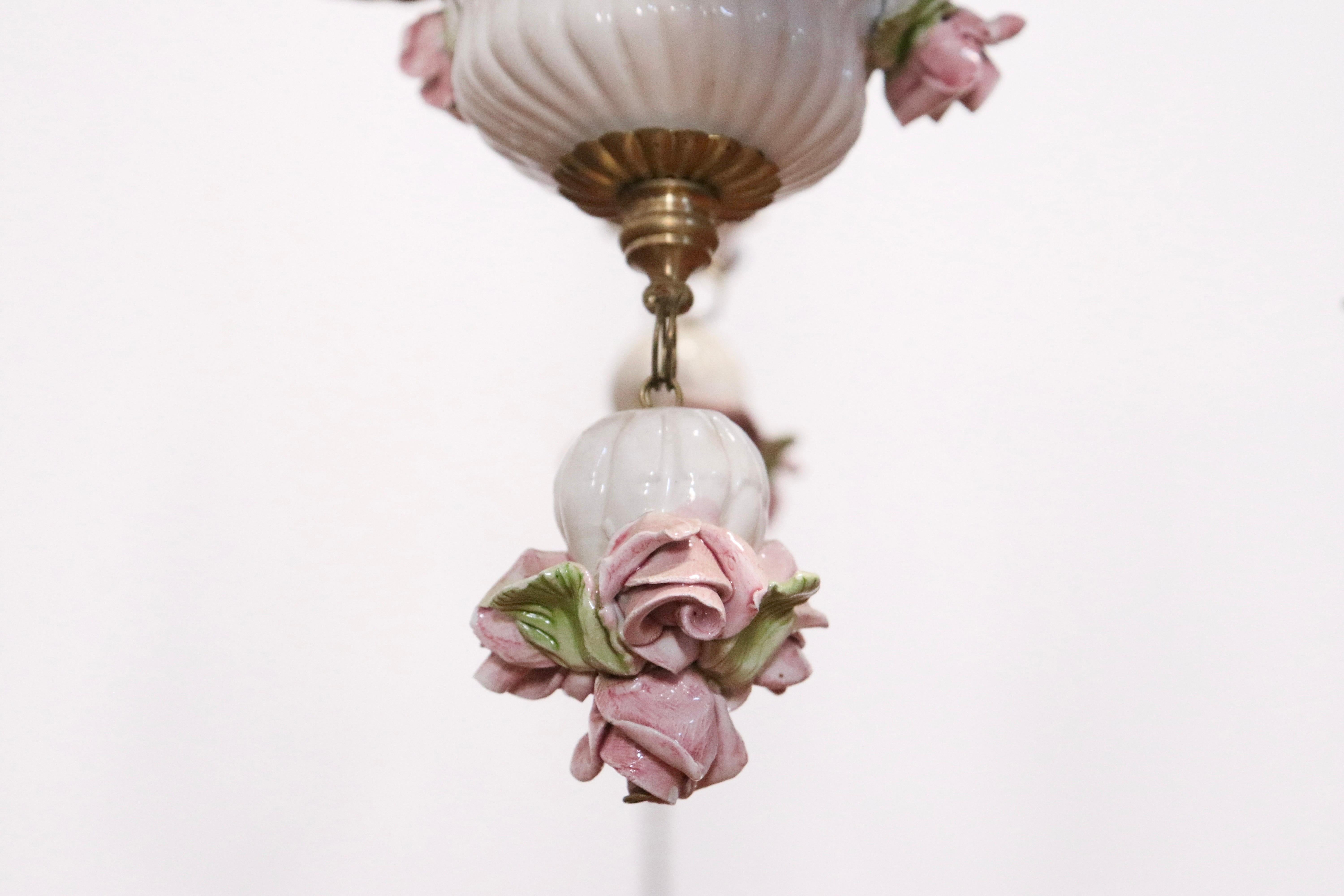Mid-20th Century Capodimonte Style Fanciful White Porcelain Chandelier