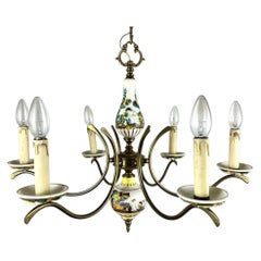 Capodimonte Style Hand-Painted Porcelain & Brass Chandelier