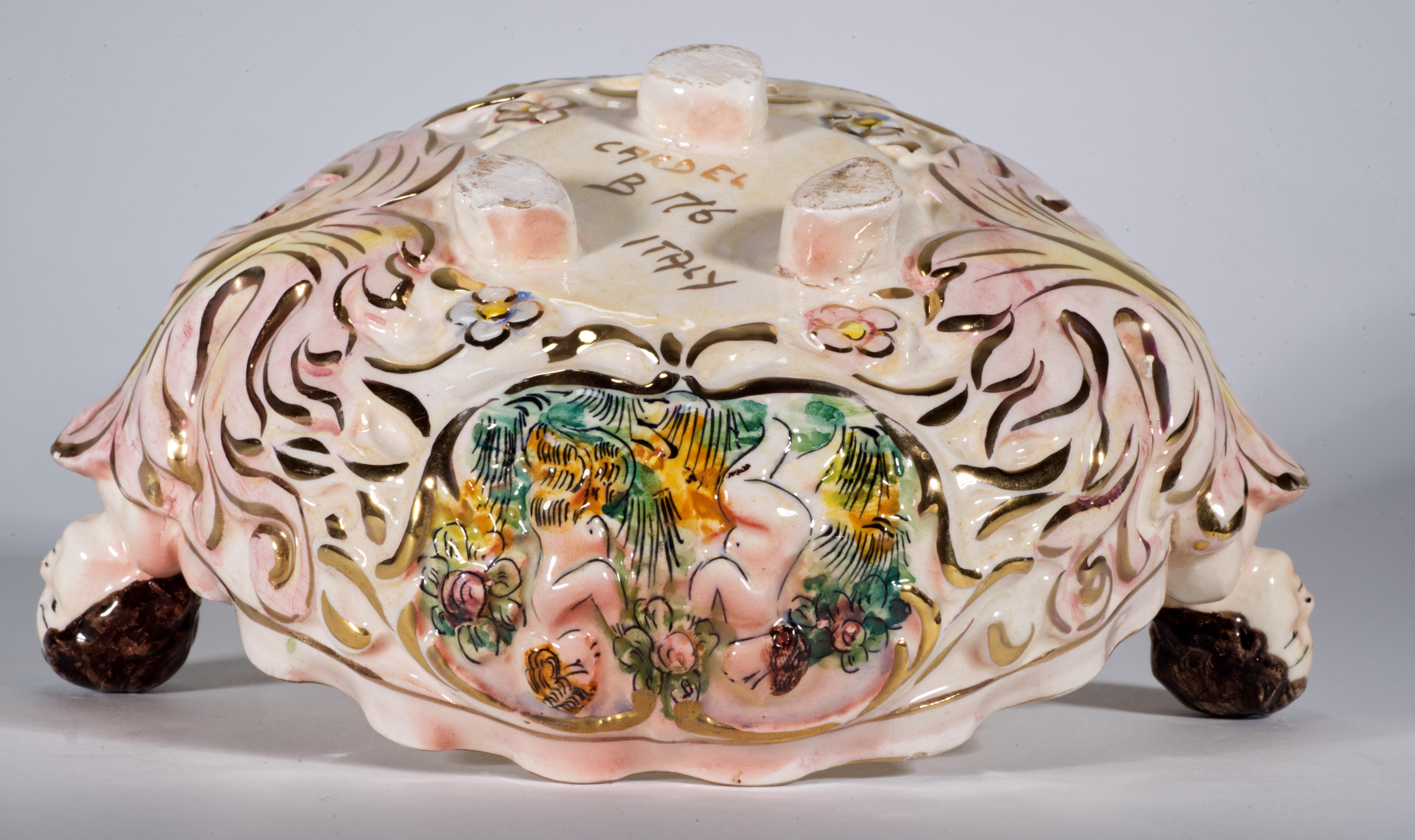 Capodimonte Style Majolica Footed Bowl with Cherub Handles, Cardel Italy For Sale 3