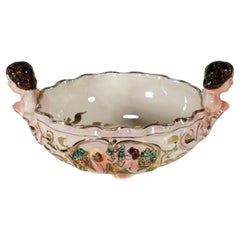Capodimonte Style Majolica Footed Bowl with Cherub Handles, Cardel Italy