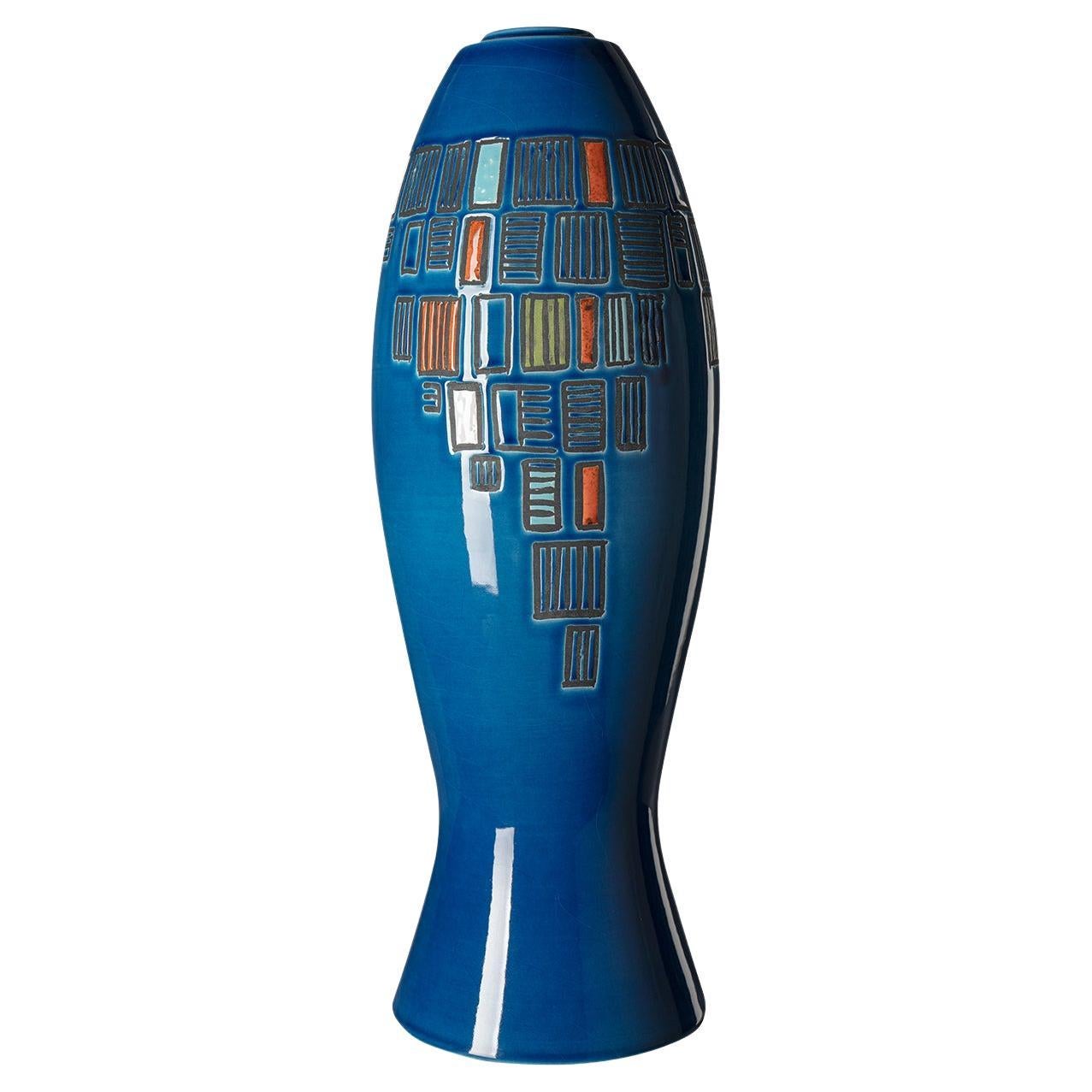 Capogrossi Blue Vase by Aldo Londi For Sale