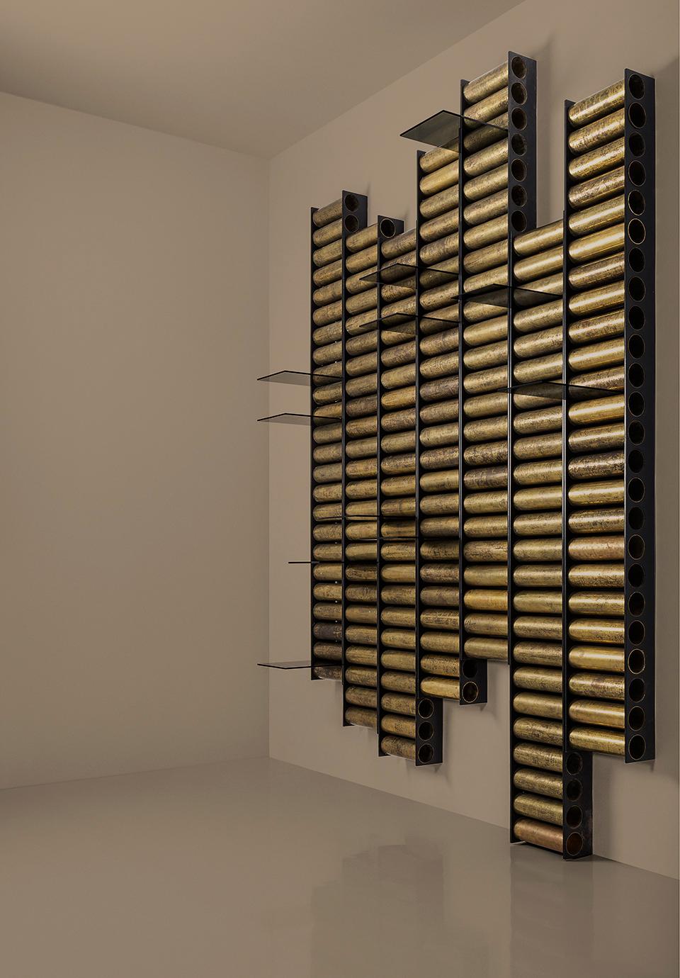 CAPOSTIPITE Shelving System in Painted Metal and Oxidised Brass by Dimoremilano For Sale 4