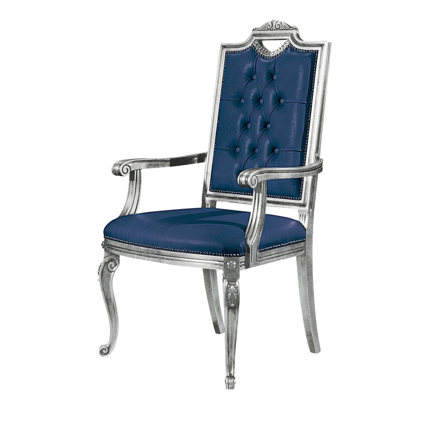 Italian Capotavola Blue Dining Chair with Armrests