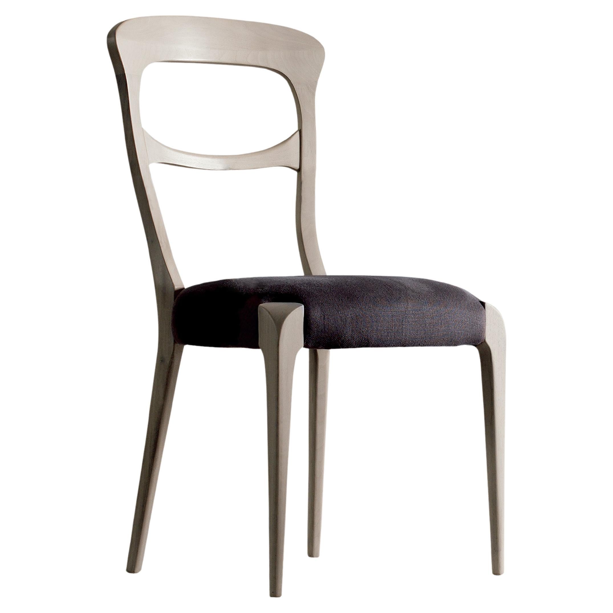 Capotavola Solid Wood Chair, Walnut in Natural Grey Finish, Contemporary