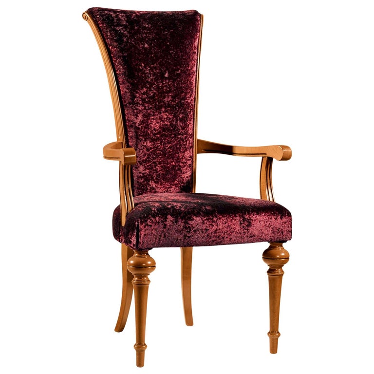 Capotavola Red Velvet Chair with Armrests For Sale at 1stDibs