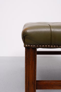 Capped Green Leather Chesterfield Foot stool 1960s England