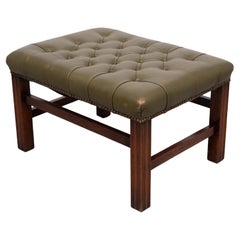 Capped Green Leather Chesterfield Foot stool 1960s England