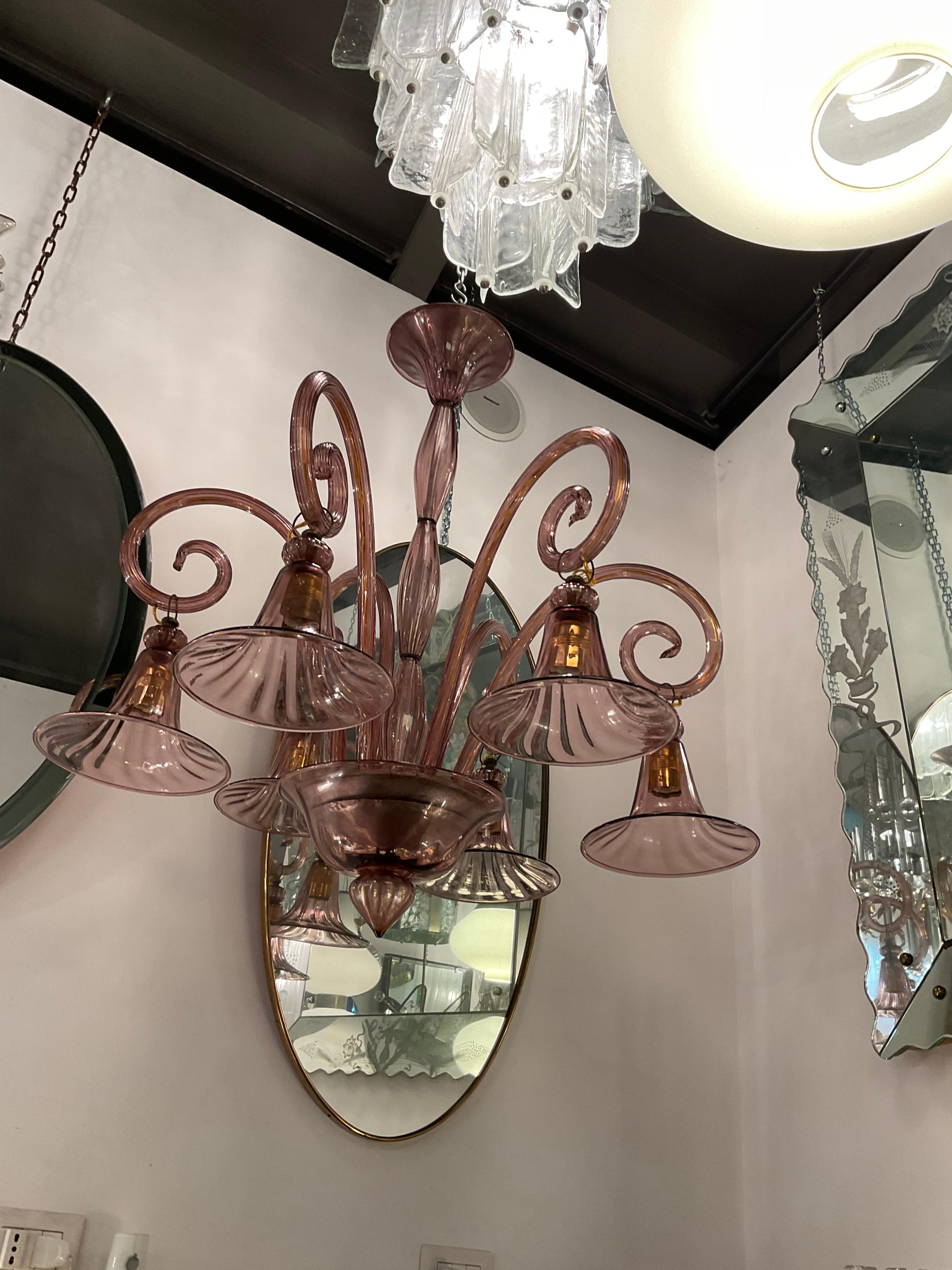 CAPPELLIN - Lámpara de cristal soplado de 6 luces - Murano 1930 en venta 7