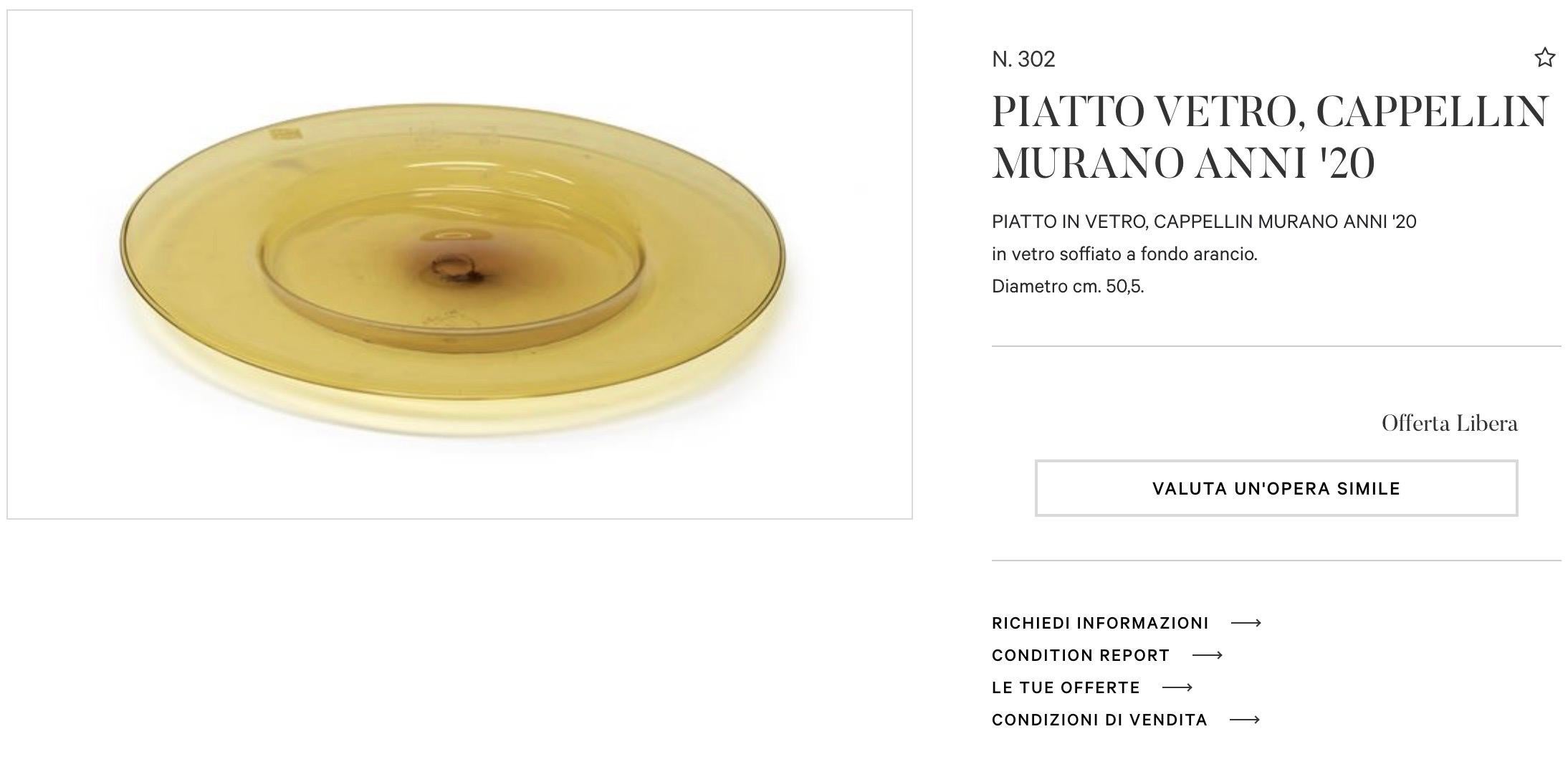 Mid-Century moderno Piatto rotondo in vetro arancione di Cappellin Murano, 1920 in vendita