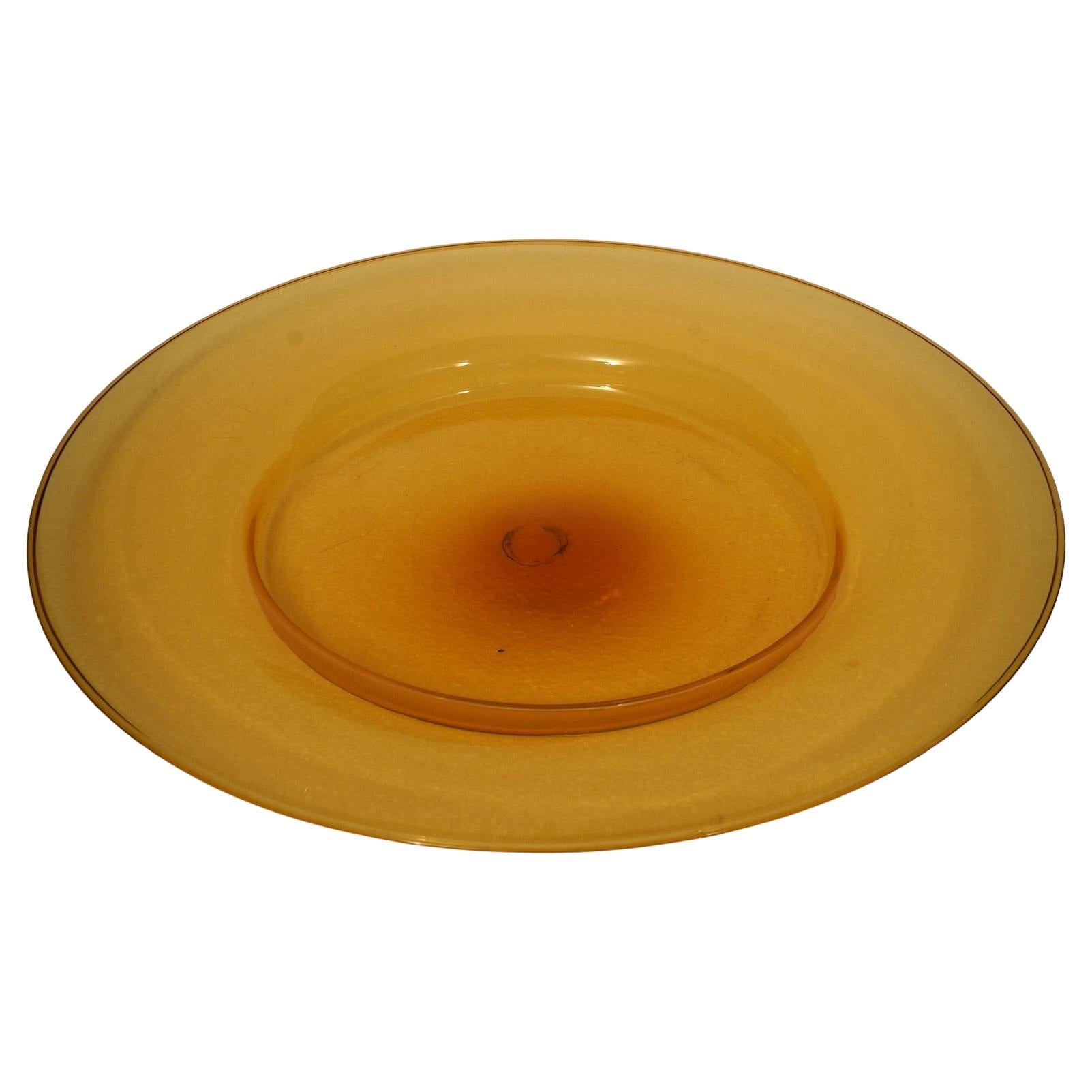 Cappellin Murano Round Orange Color Glass Plate, 1920