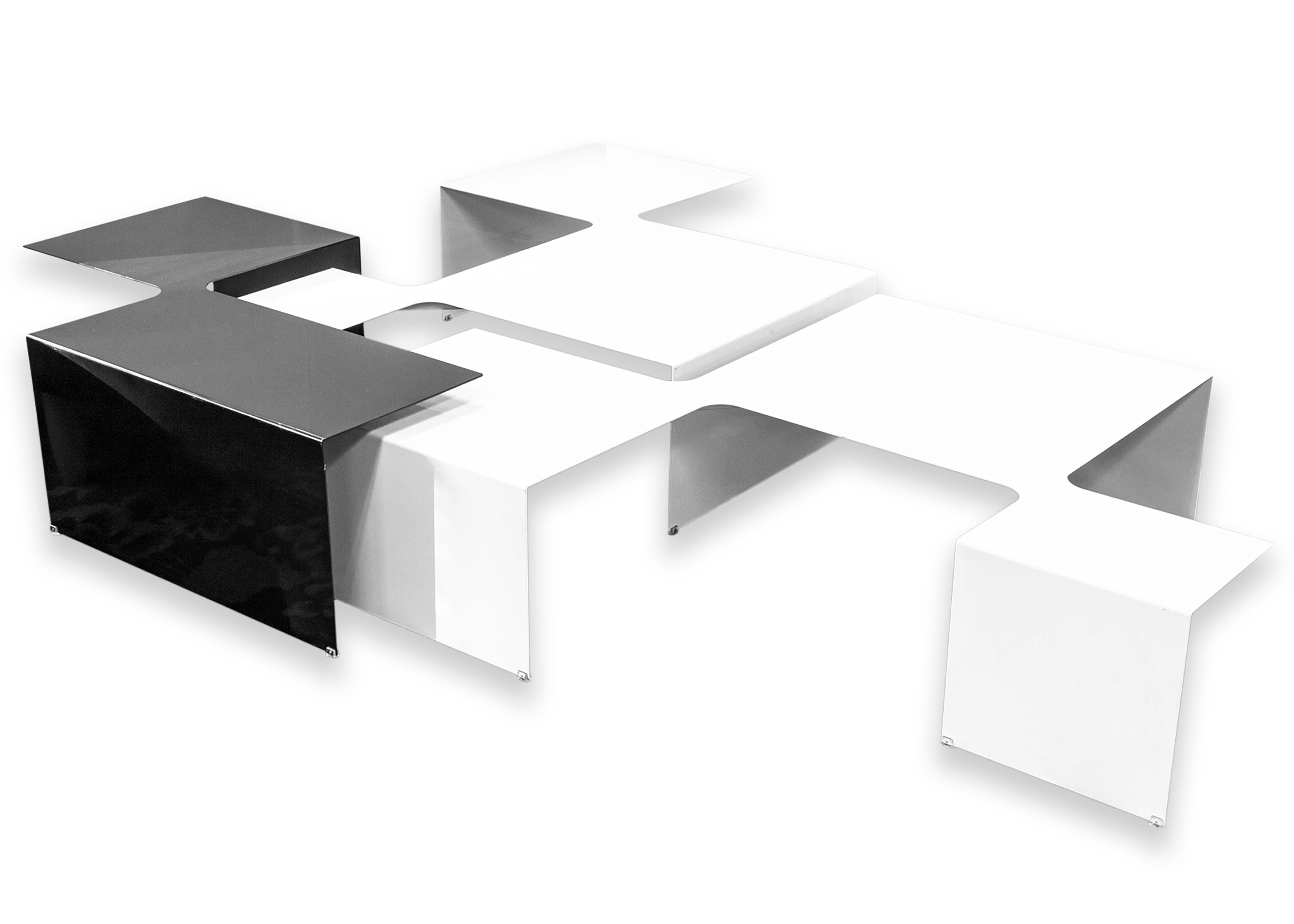 Cappellini Island 3 Pieces Modulaire Noir et Blanc Contemporary Coffee Table en vente 5