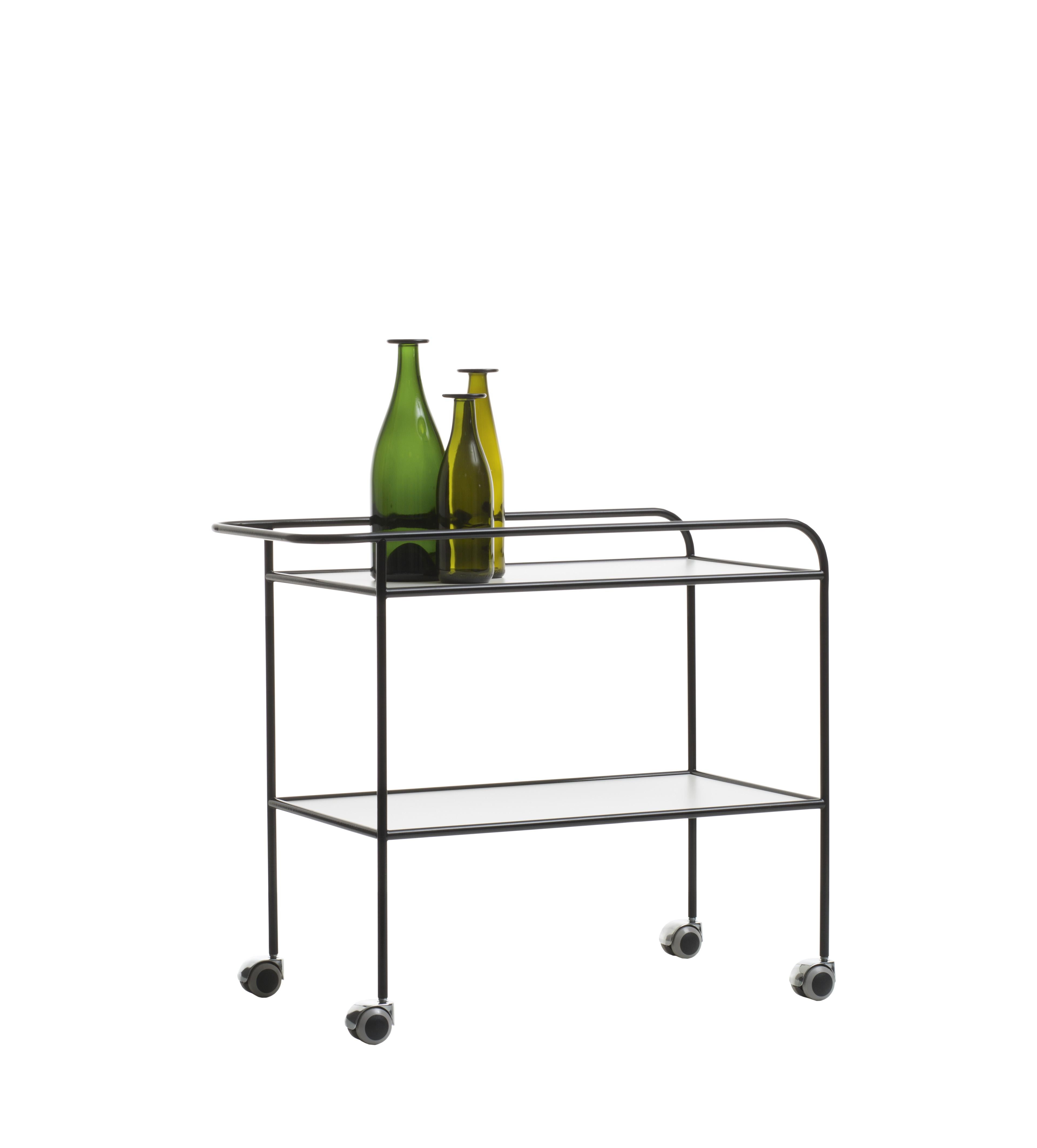 Originally designed in 1968, the steel pipe drink trolley, by Shiro Kuramata, is still strikingly contemporary, a reflection of the research in which form and function are immediately evident, but contradistinguished by the refined aesthetics of the
